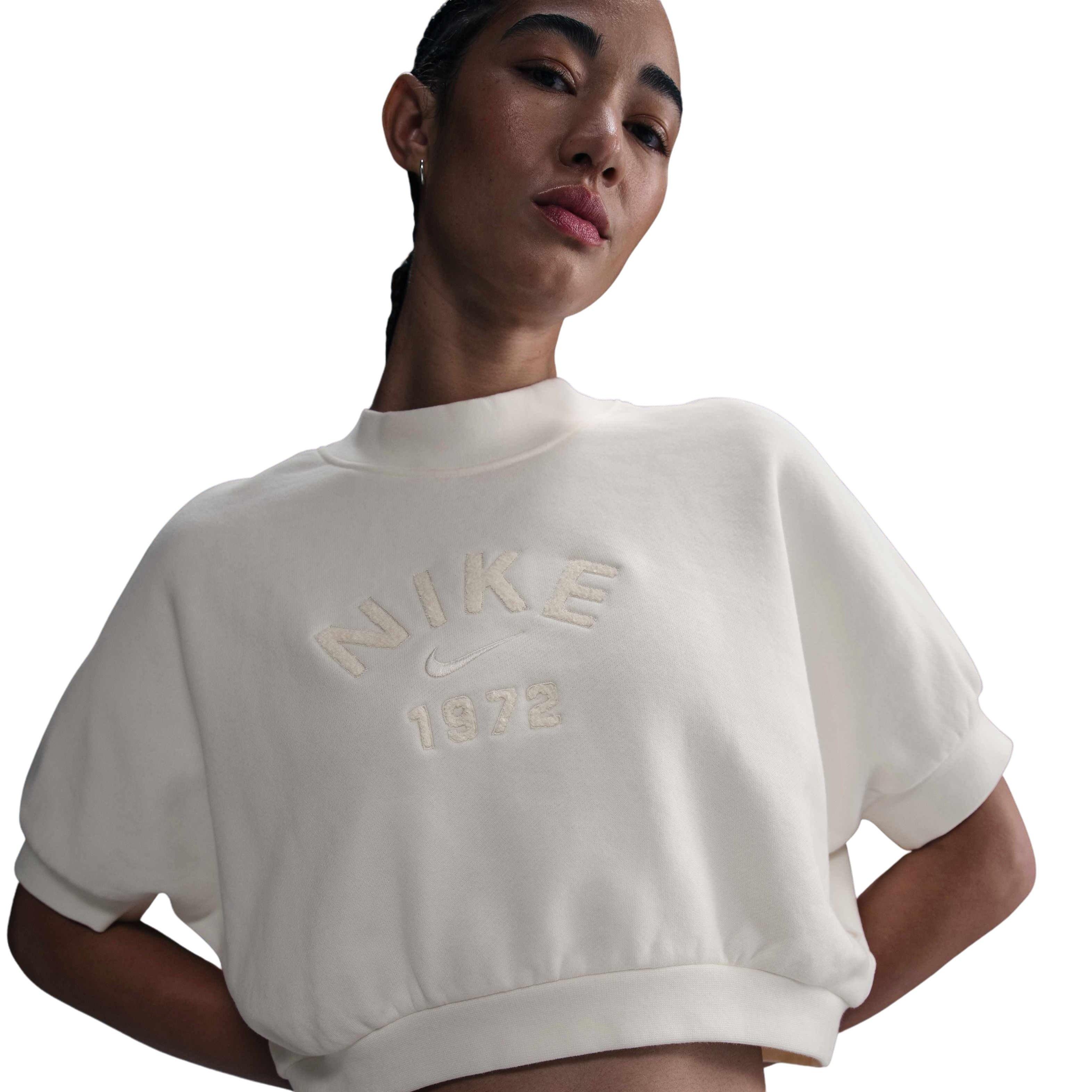 Nike Women's Sportswear Collection Crewneck Short-Sleeve Cropped French Terry Top - White - WHITE