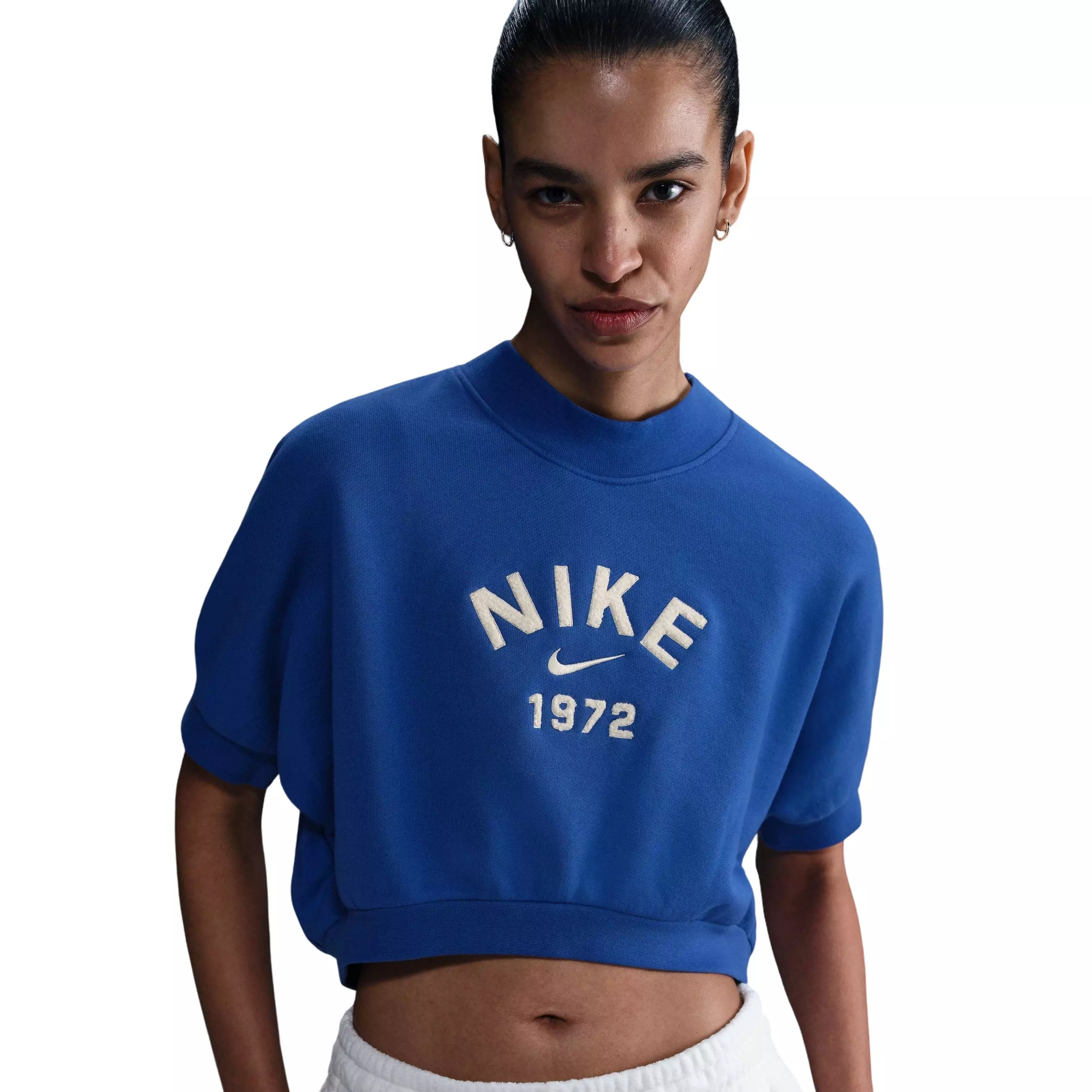 Nike Women's Sportswear Collection Crewneck Short-Sleeve Cropped French Terry Top - Blue - BLUE