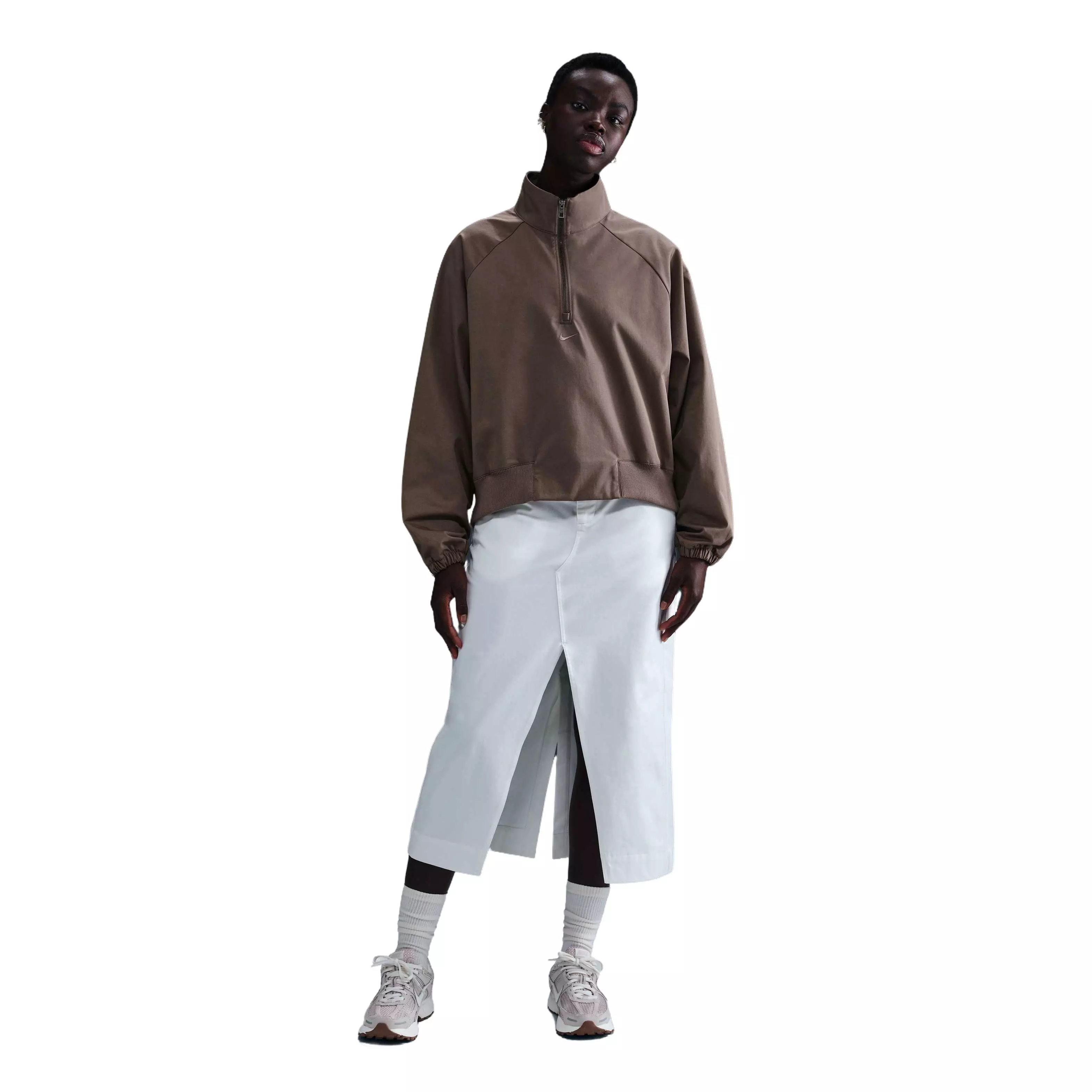 Nike Women's Sportswear Collection Oversized 1/4 Zip Twill Top-Brown - BROWN