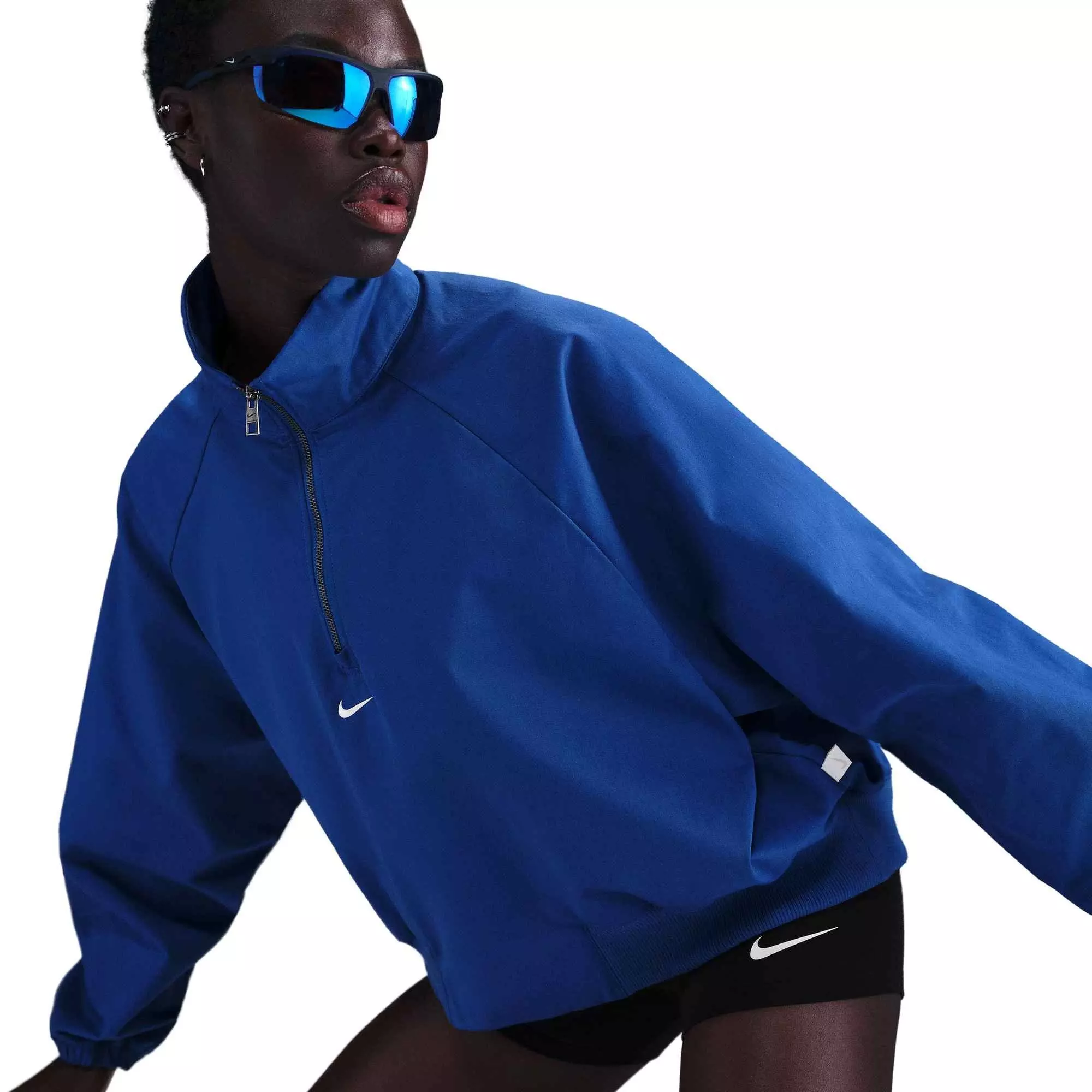 Nike Women's Sportswear Collection Oversized 1/4 Zip Twill Top-Blue - BLUE