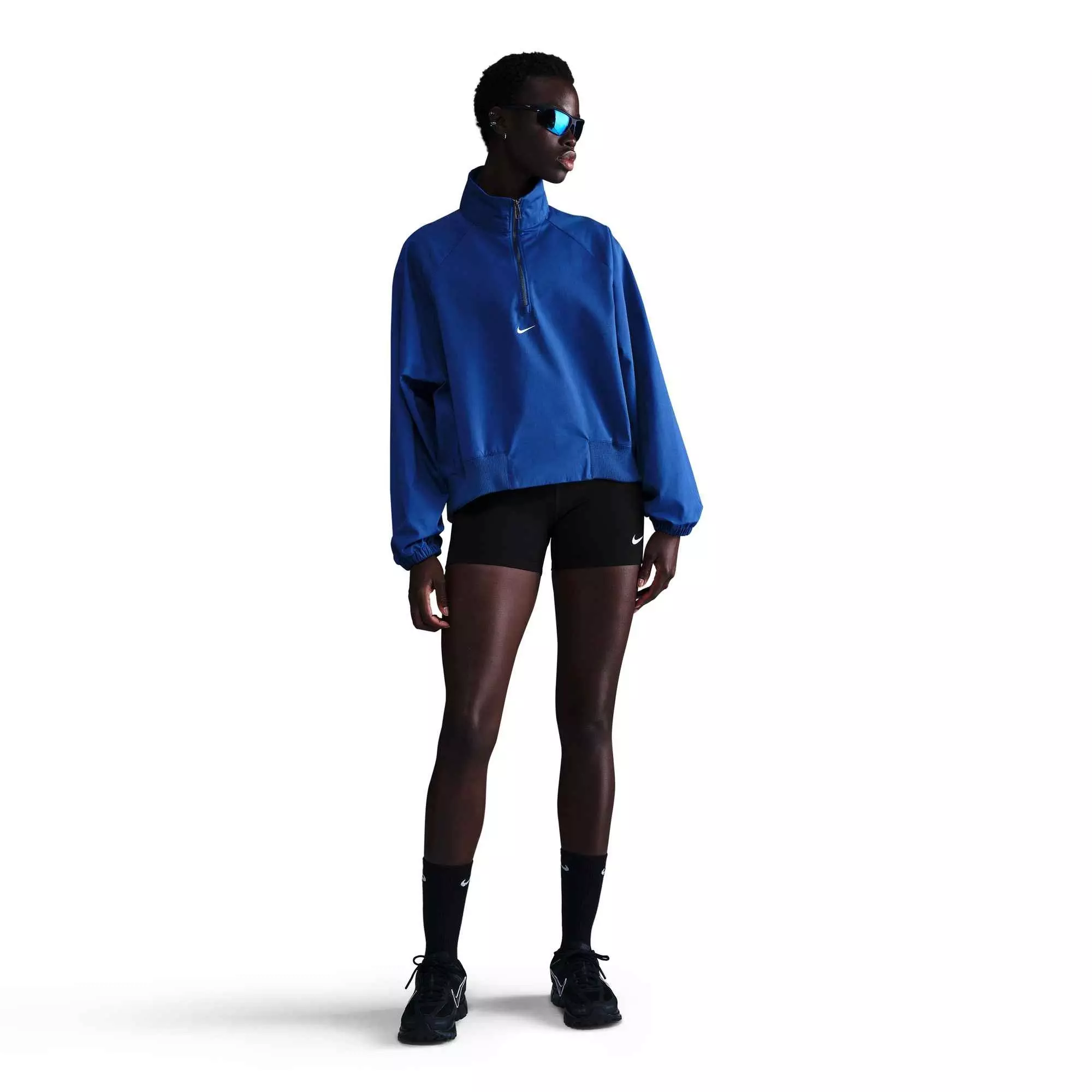 Nike Women's Sportswear Collection Oversized 1/4 Zip Twill Top-Blue - BLUE