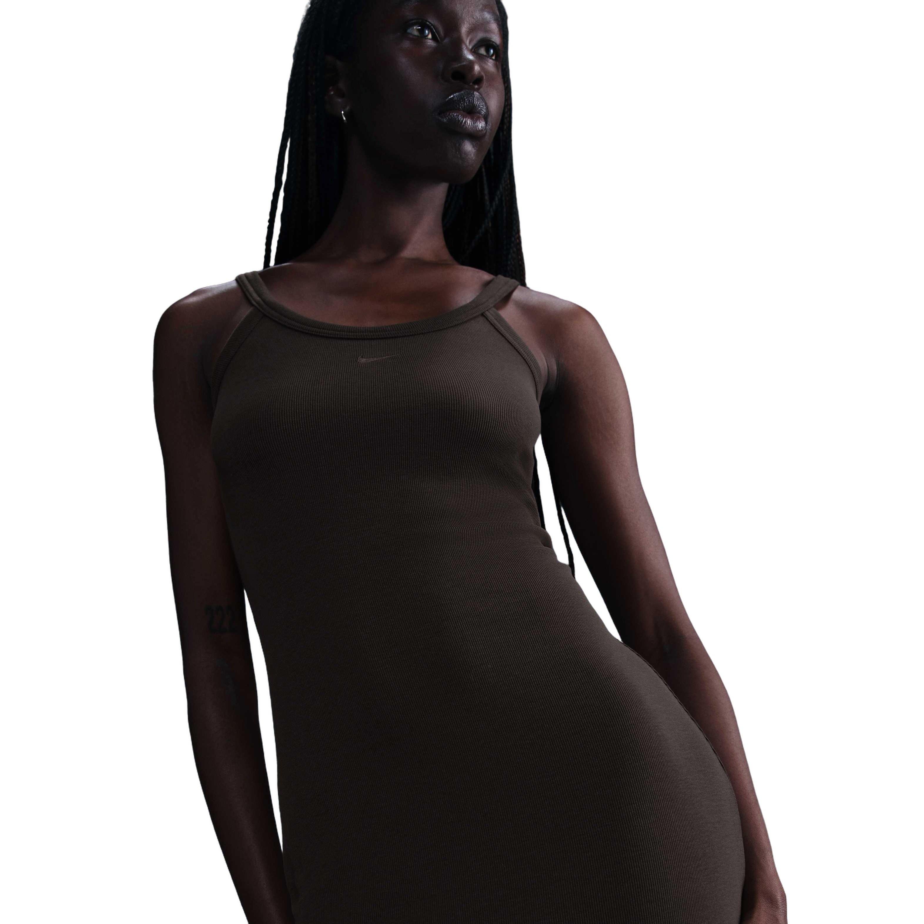 Nike Women's Sportswear Chill Knit Tight Mini-Rib Tank Dress-Brown - BROWN Thumbnail View 1