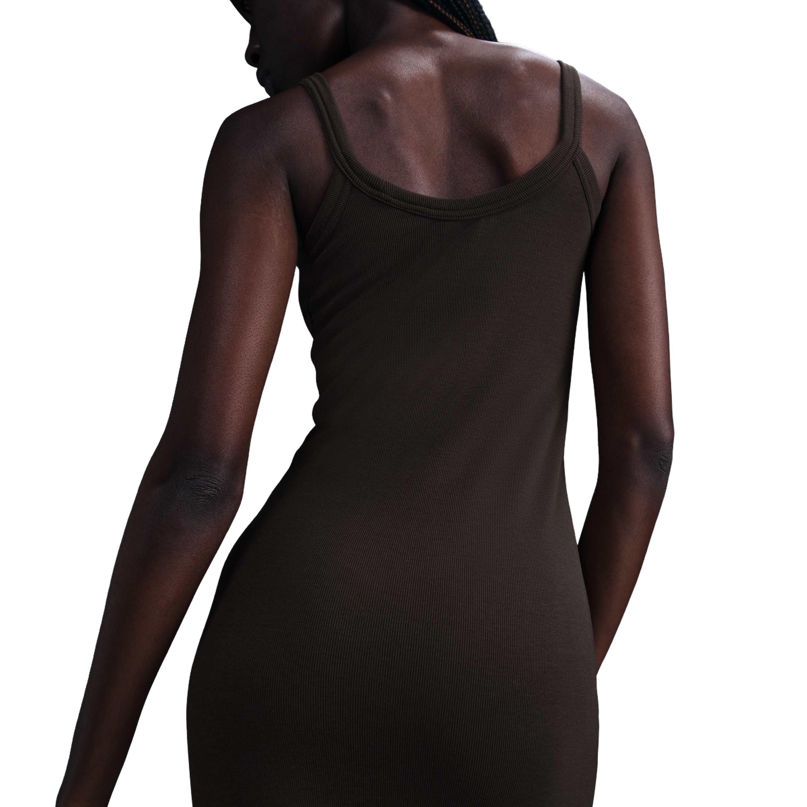 Nike Women's Sportswear Chill Knit Tight Mini-Rib Tank Dress-Brown - BROWN Thumbnail View 2
