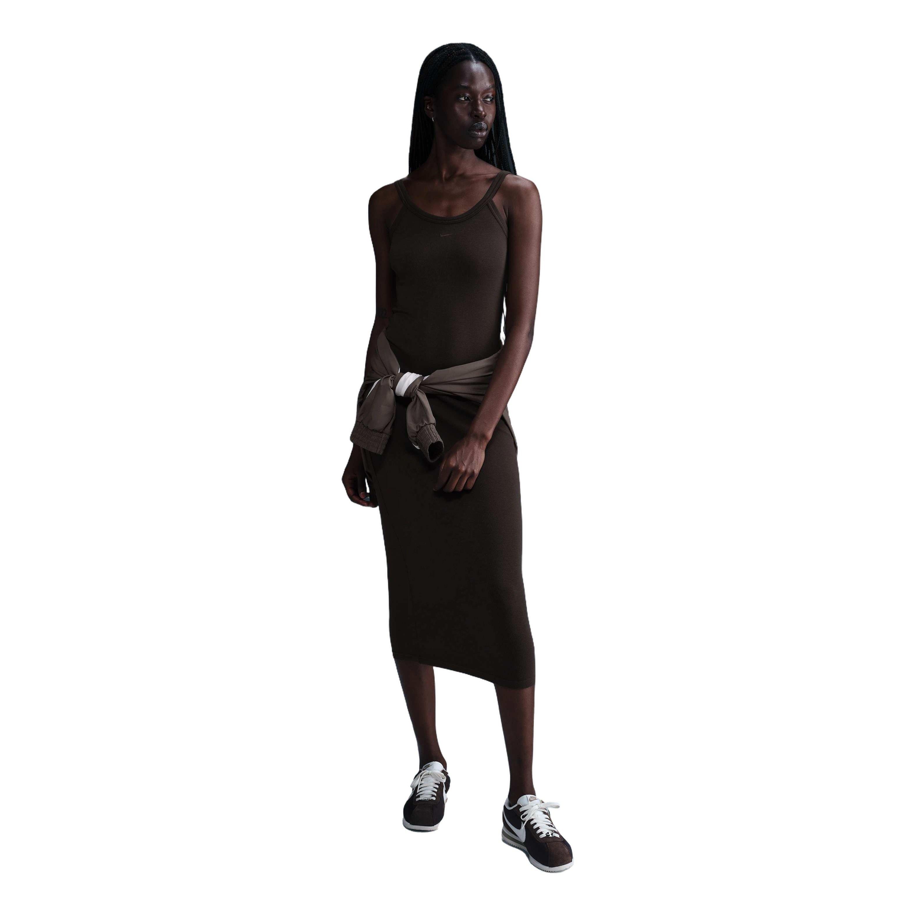 Nike Women's Sportswear Chill Knit Tight Mini-Rib Tank Dress-Brown - BROWN Thumbnail View 3