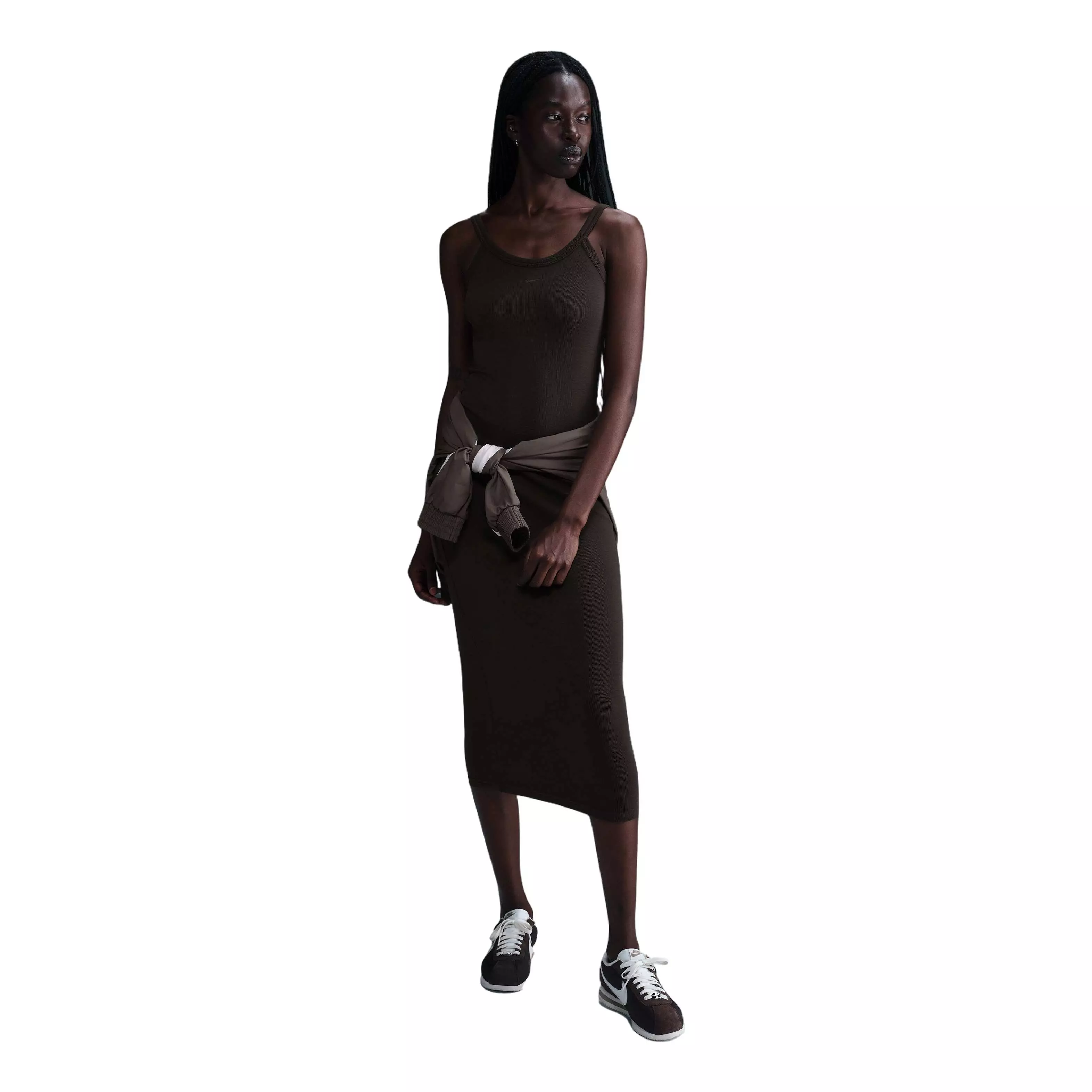 Nike Women's Sportswear Chill Knit Tight Mini-Rib Tank Dress-Brown - BROWN