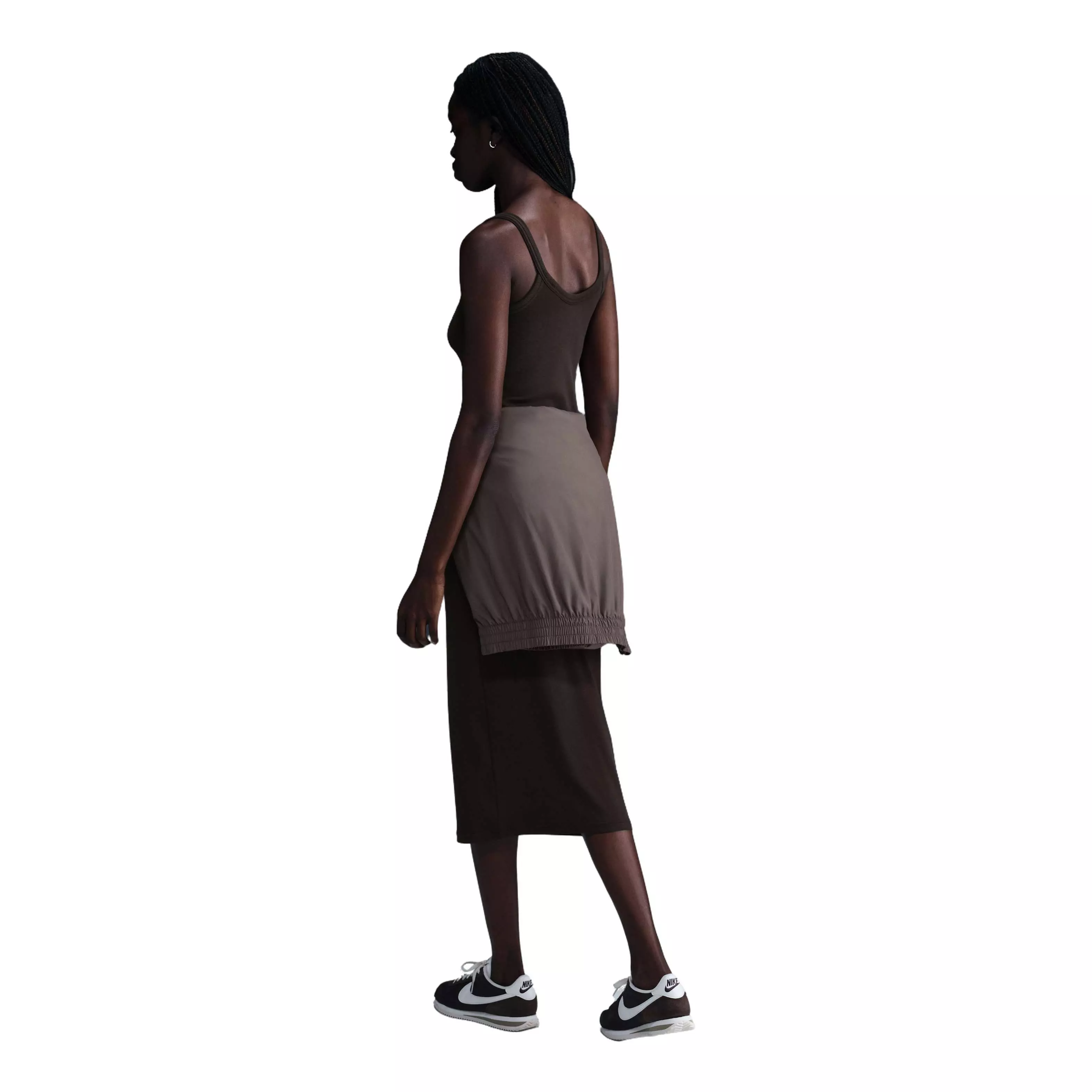 Nike Women's Sportswear Chill Knit Tight Mini-Rib Tank Dress-Brown - BROWN