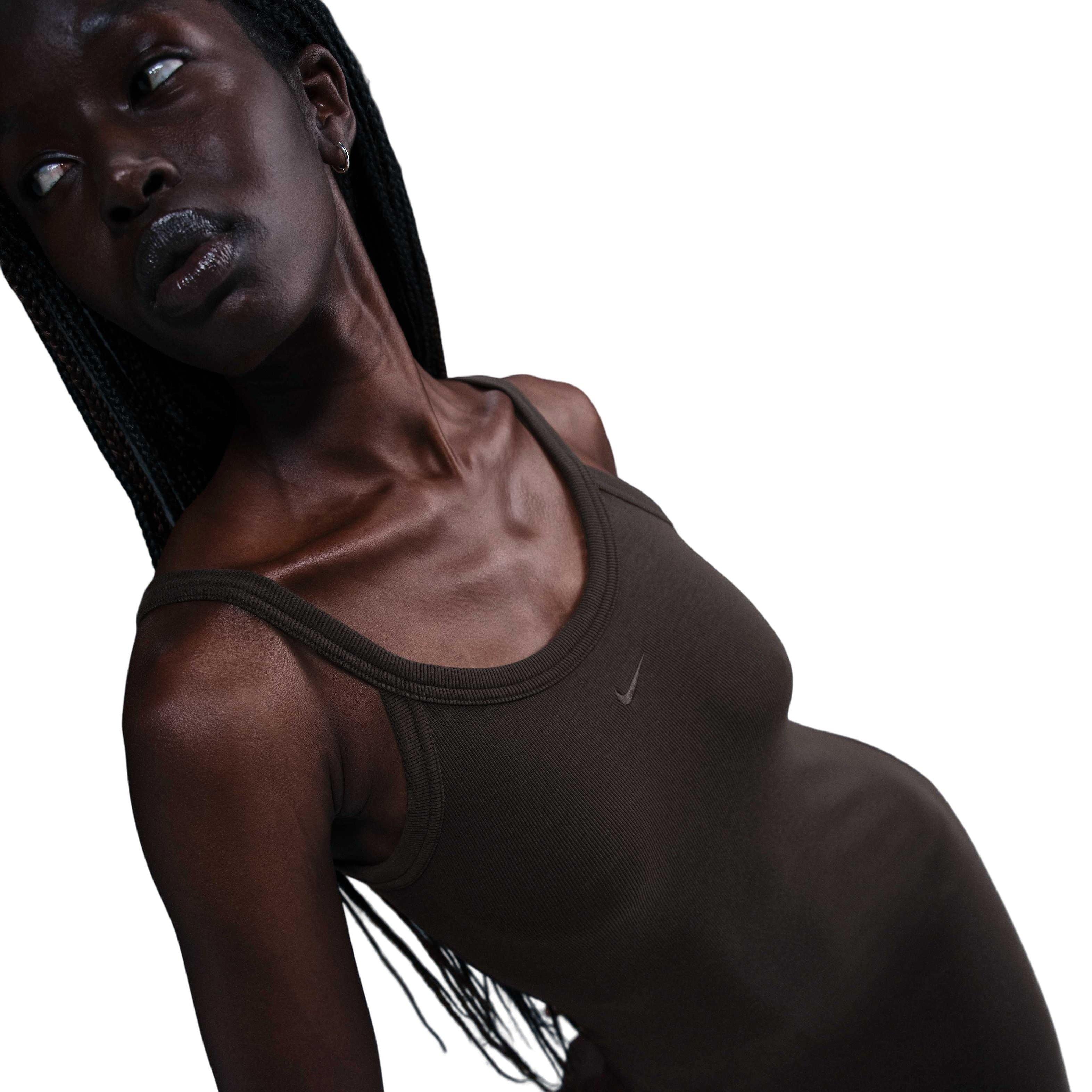 Nike Women's Sportswear Chill Knit Tight Mini-Rib Tank Dress-Brown - BROWN Thumbnail View 5