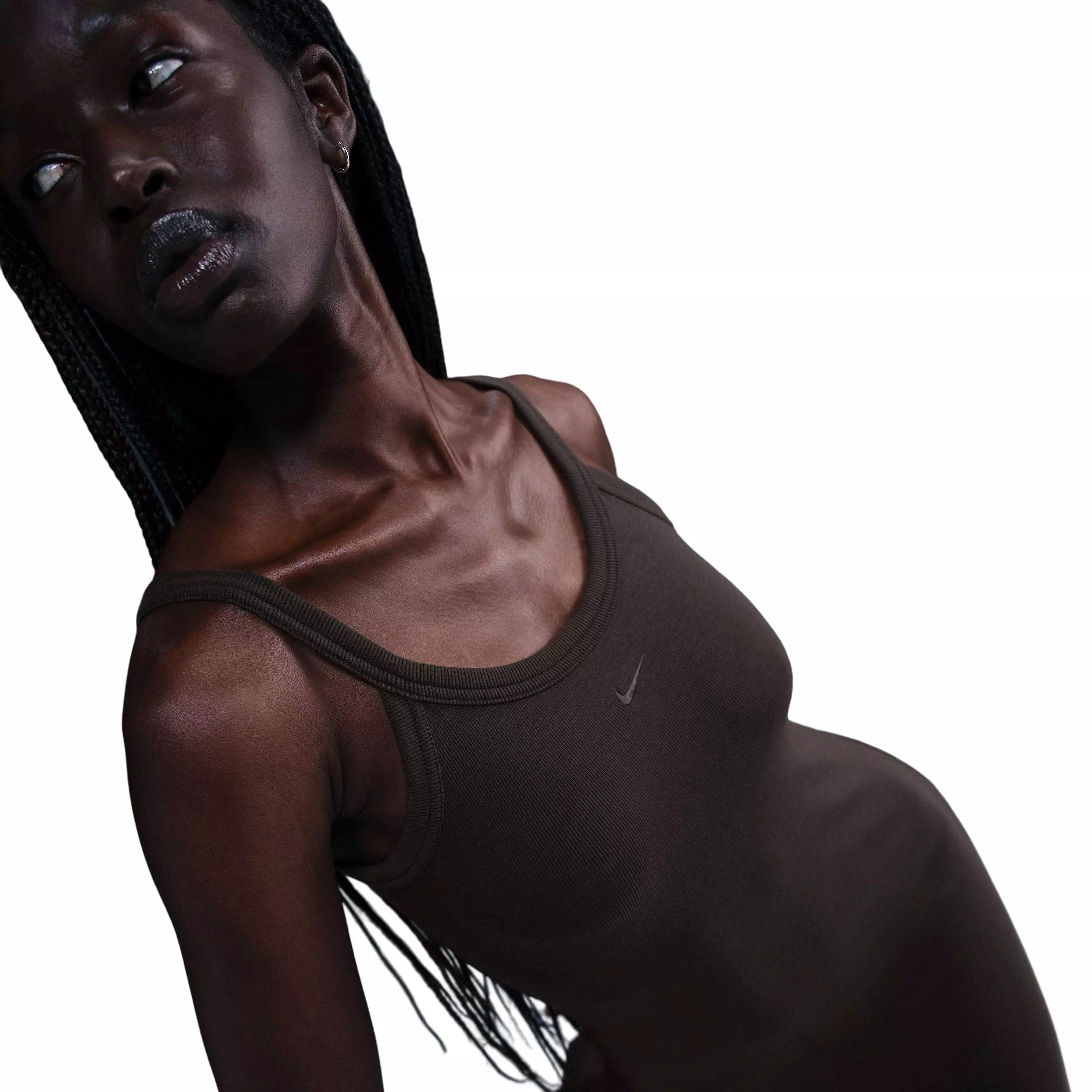 Nike Women's Sportswear Chill Knit Tight Mini-Rib Tank Dress-Brown - BROWN