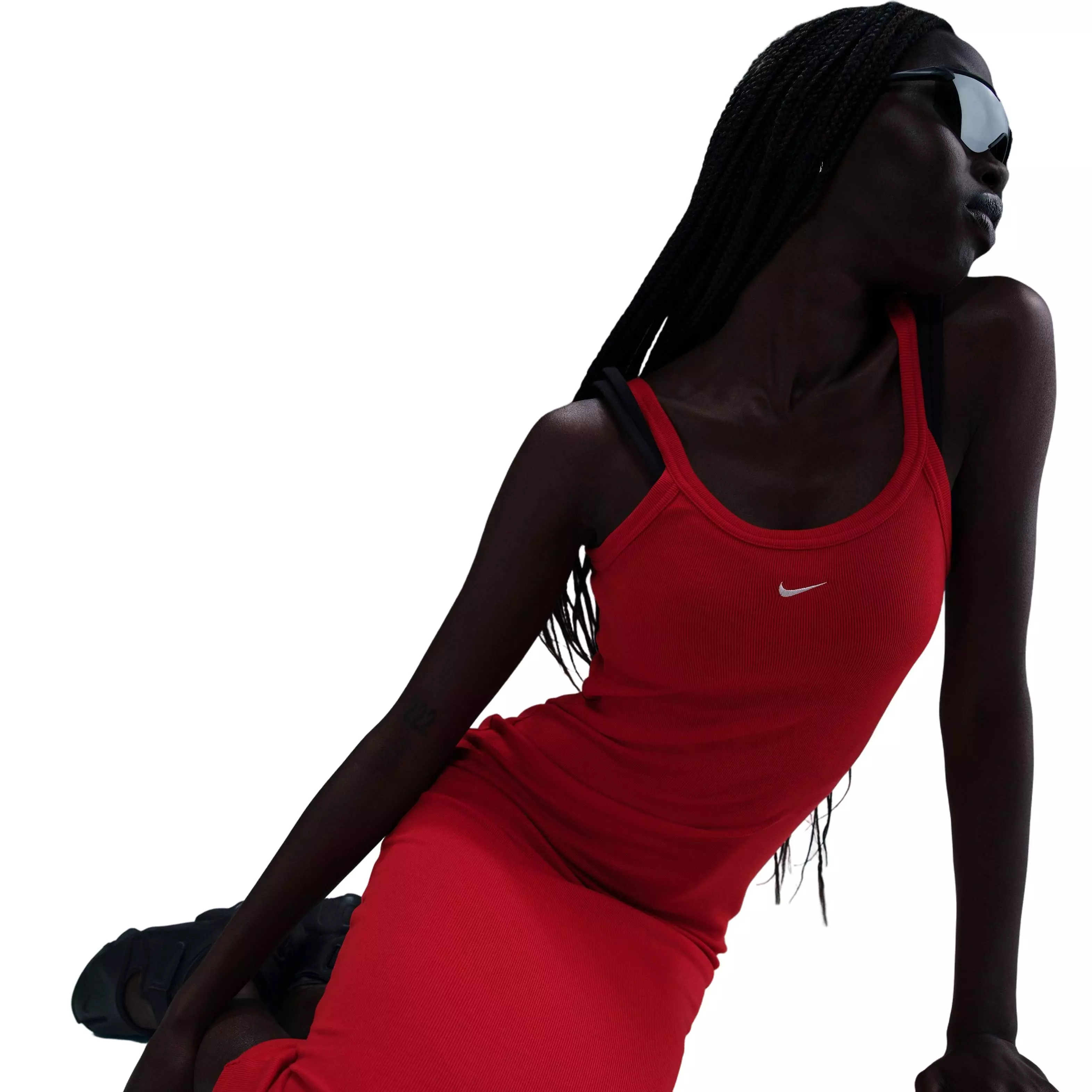 Nike Women's Sportswear Chill Knit Tight Mini-Rib Tank Dress-Red - RED