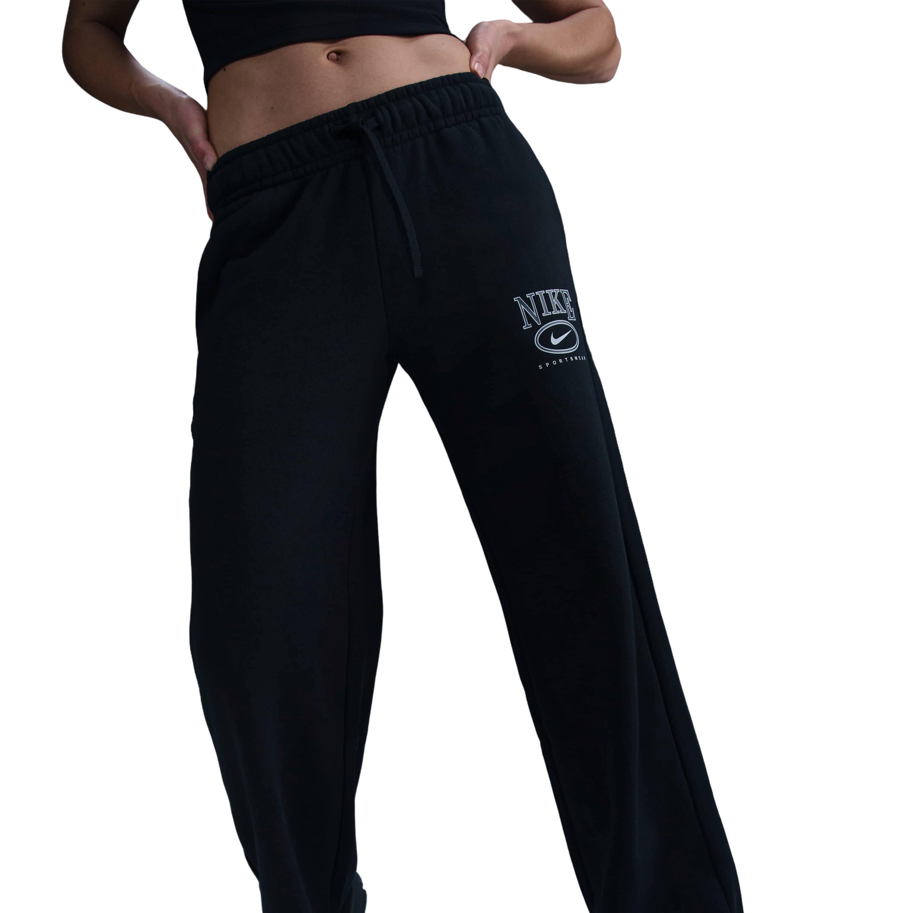 Nike Women's Sportswear Club Fleece Mid-Rise Wide-Leg Graphic Sweatpants - Black - BLACK