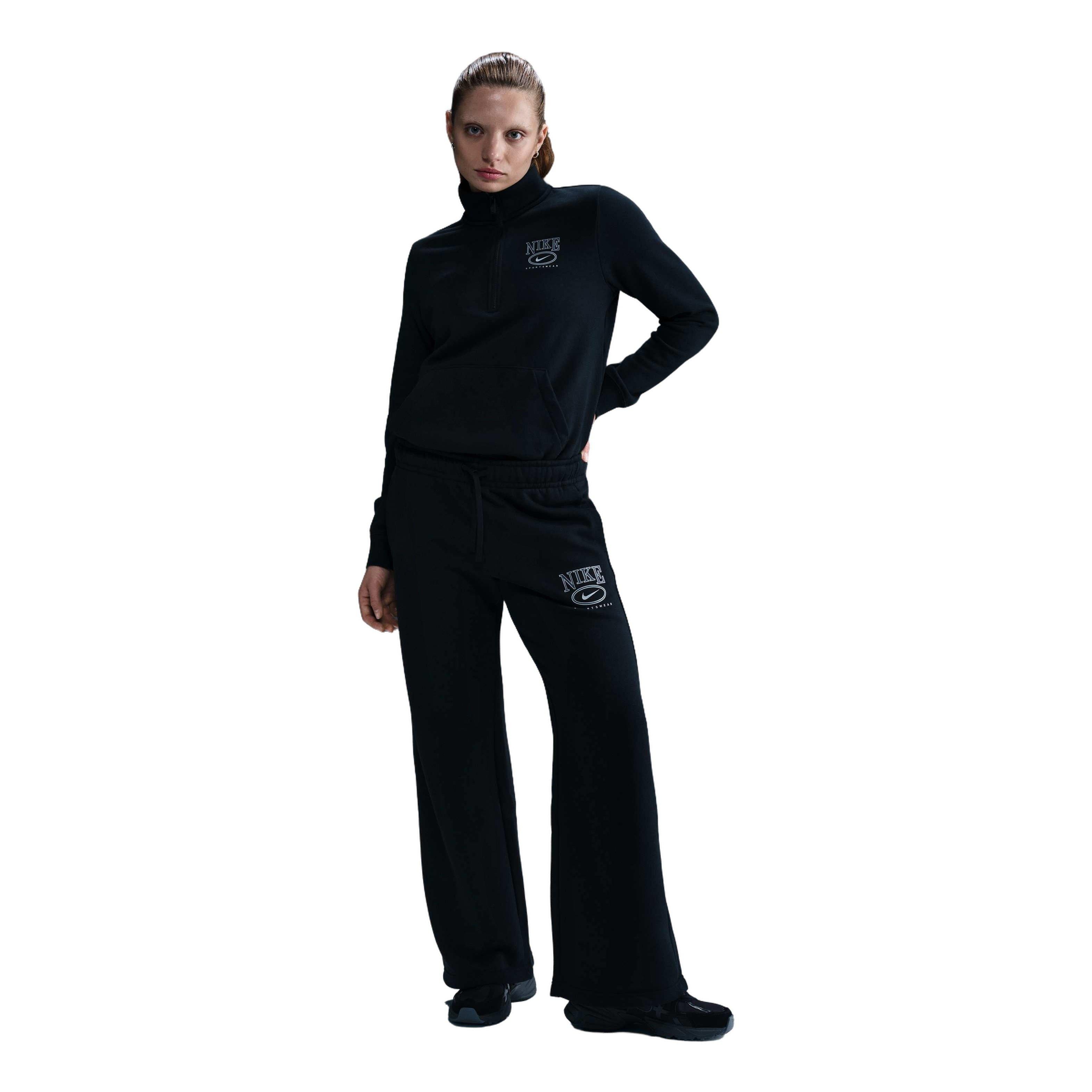 Nike Sportswear Club Fleece Mid-Rise Wide-Leg Women's Black Graphic Pants