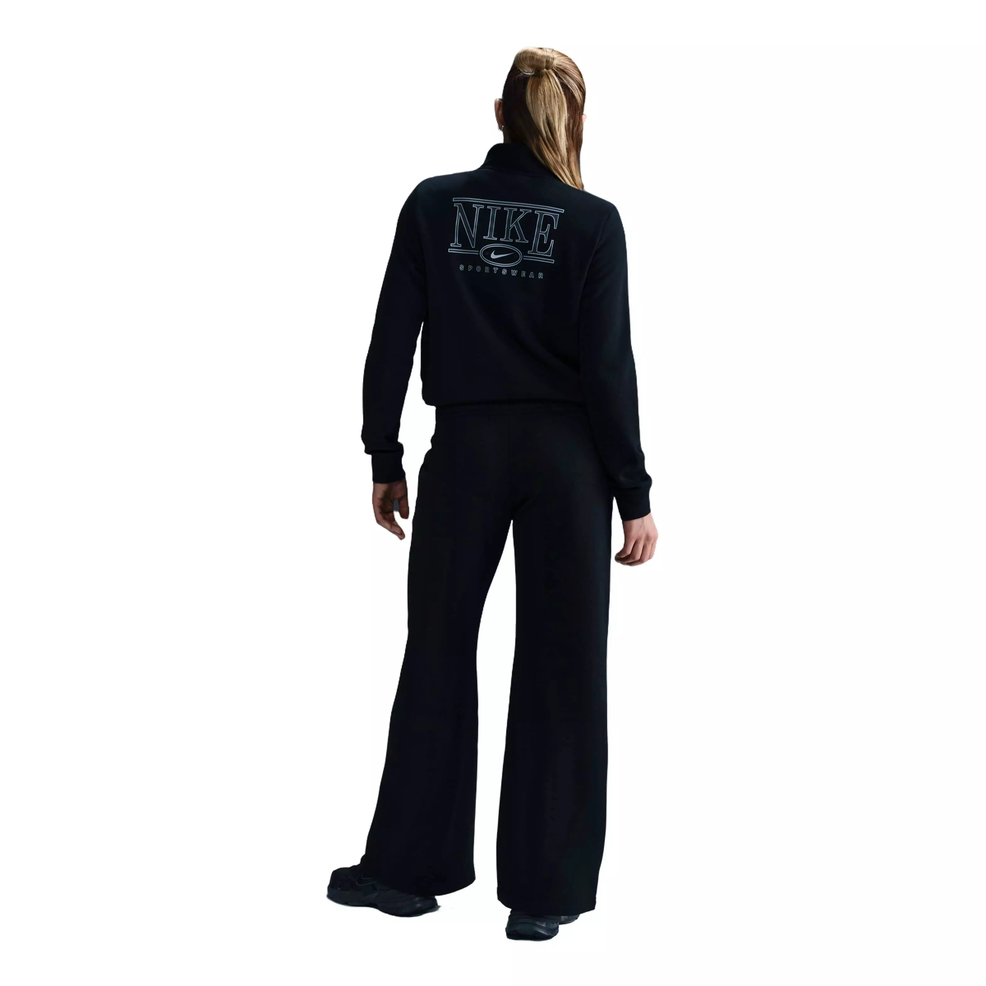 Nike Women's Sportswear Club Fleece Mid-Rise Wide-Leg Graphic Sweatpants - Black - BLACK