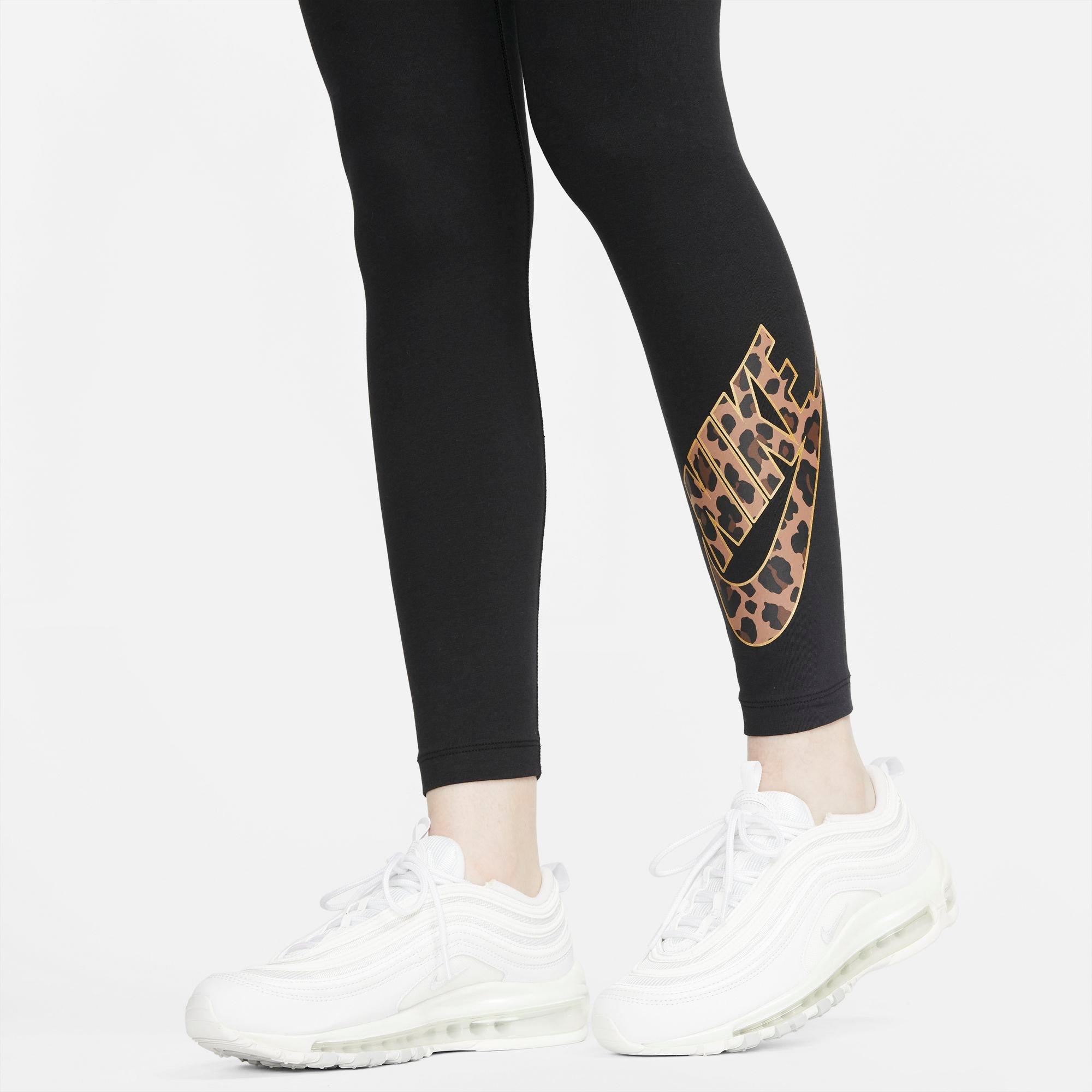 Nike Womens Animal Print Swoosh Leggings - Black
