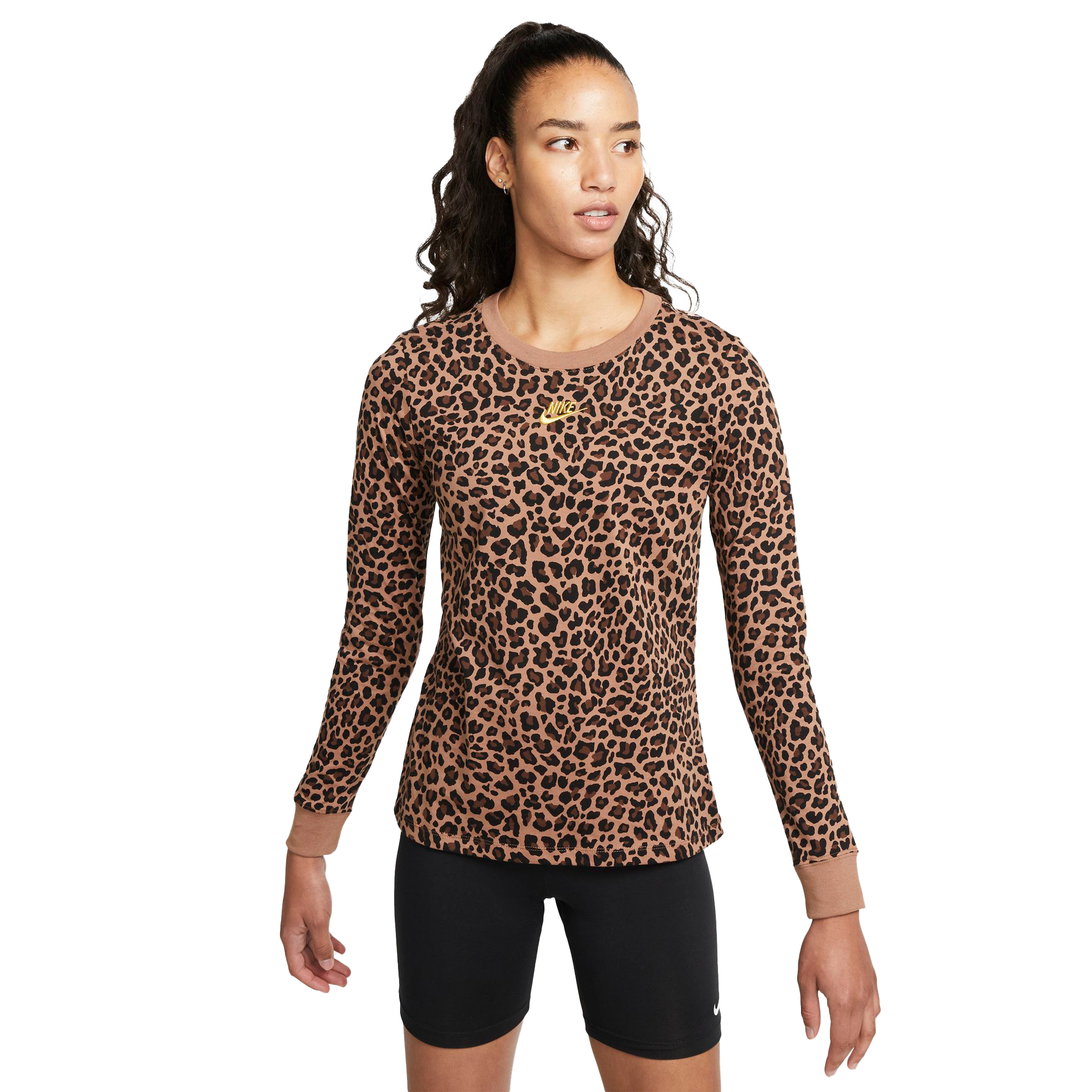 Nike Women's Sportswear Cheetah Print Long-Sleeve Tee - BROWN Thumbnail View 1