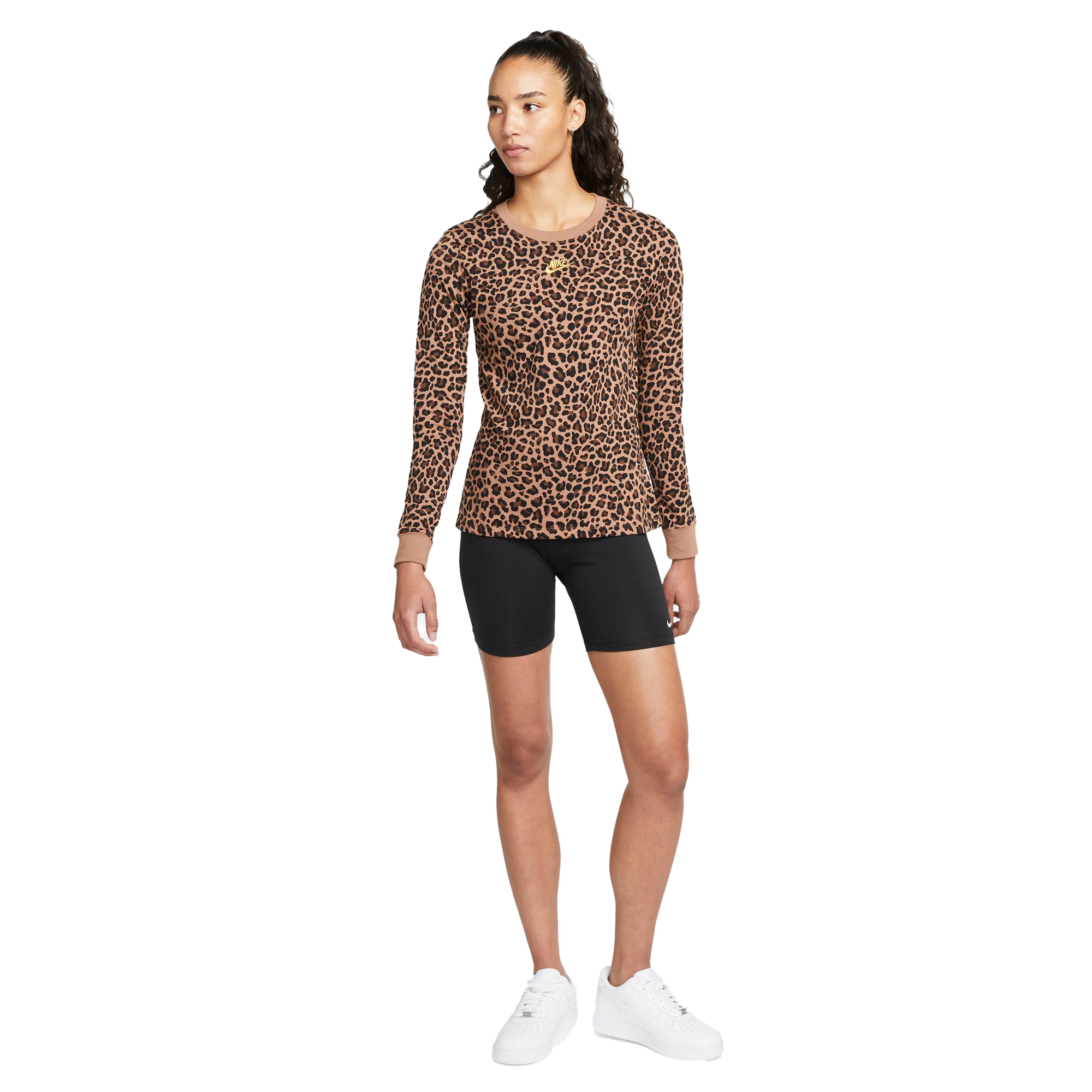 Nike Women's Sportswear Cheetah Print Long-Sleeve Tee - BROWN Thumbnail View 4