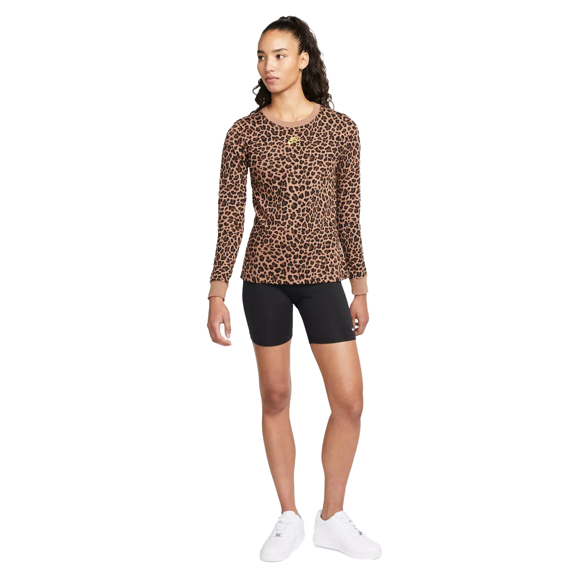 Nike Women's Sportswear Cheetah Print Long-Sleeve Tee - BROWN