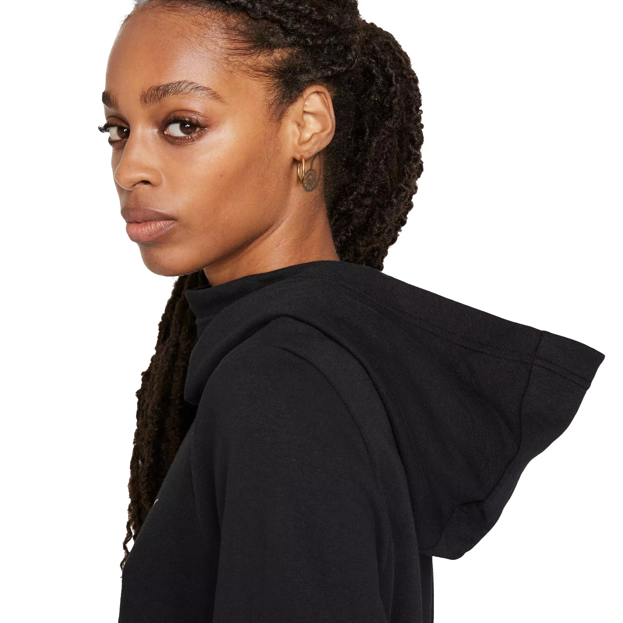 Nike Women's Sportswear Club Fleece Funnel-Neck Glitter Hoodie - BLACK
