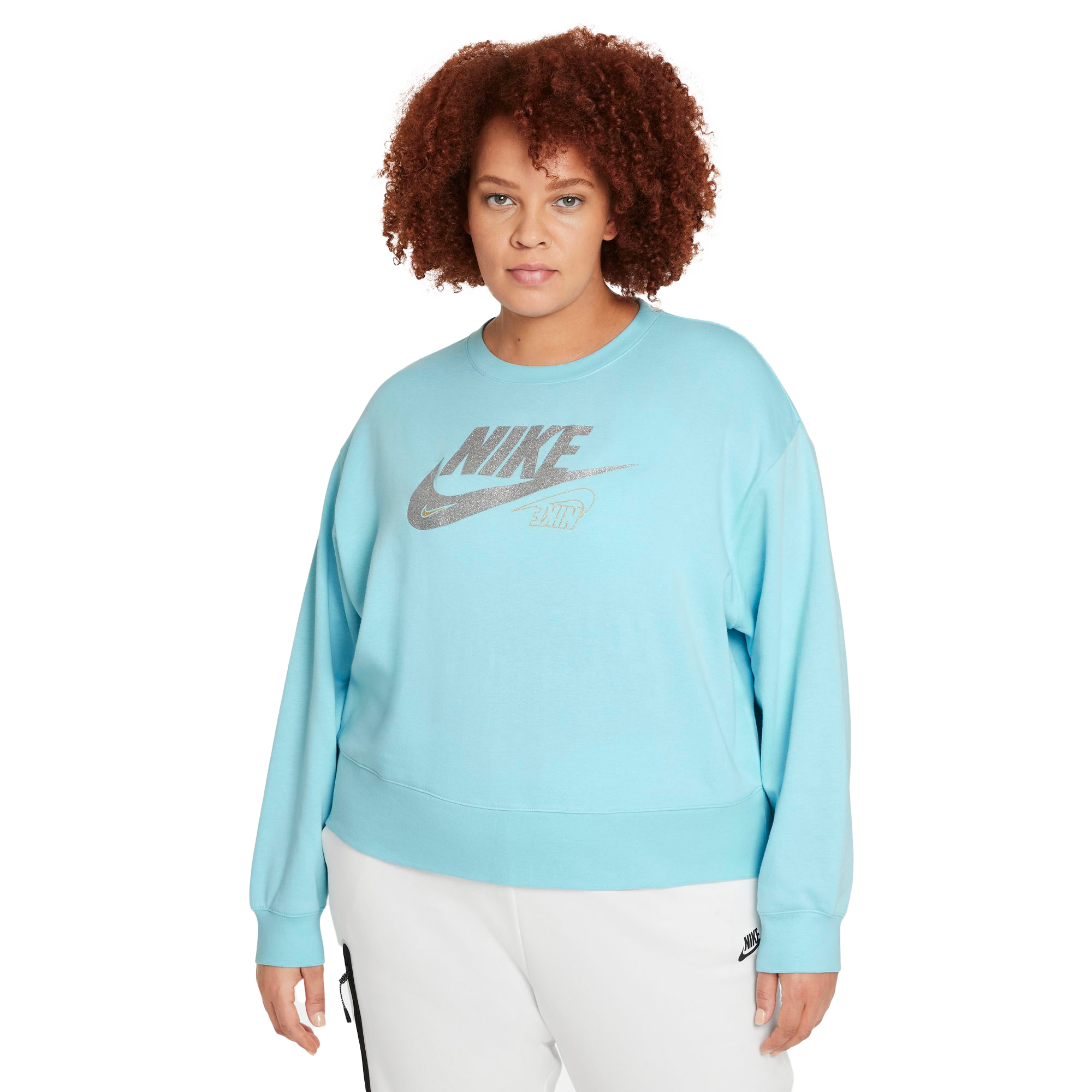 Nike Women's Sportswear Club Fleece Glitter Blue Crew Sweatshirt
