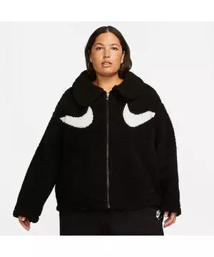 Nike Women's Sportswear Swoosh Sherpa Full-Zip Jacket - Black/White - Hibbett | Gear