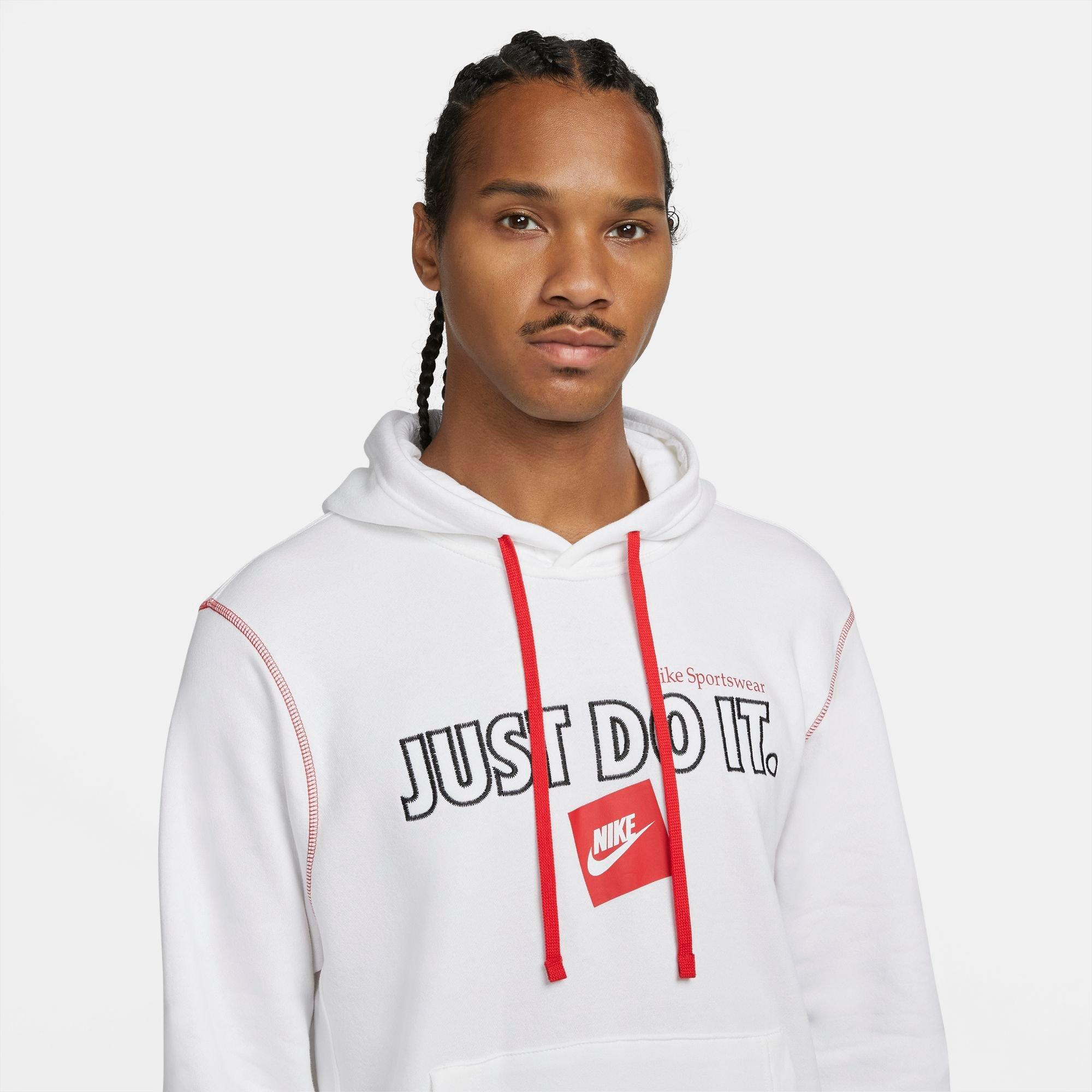 Nike Men's Sportswear JDI Brushed Back Pullover Hoodie - WHITE/RED Thumbnail View 2