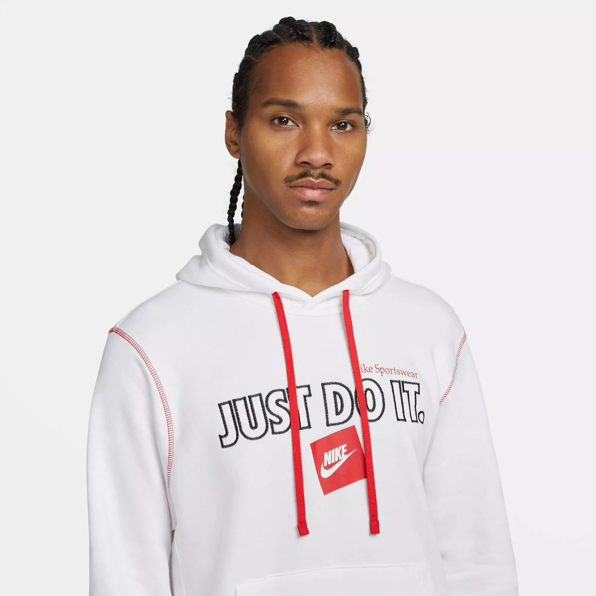 Nike Men's Sportswear JDI Brushed Back Pullover Hoodie - WHITE/RED