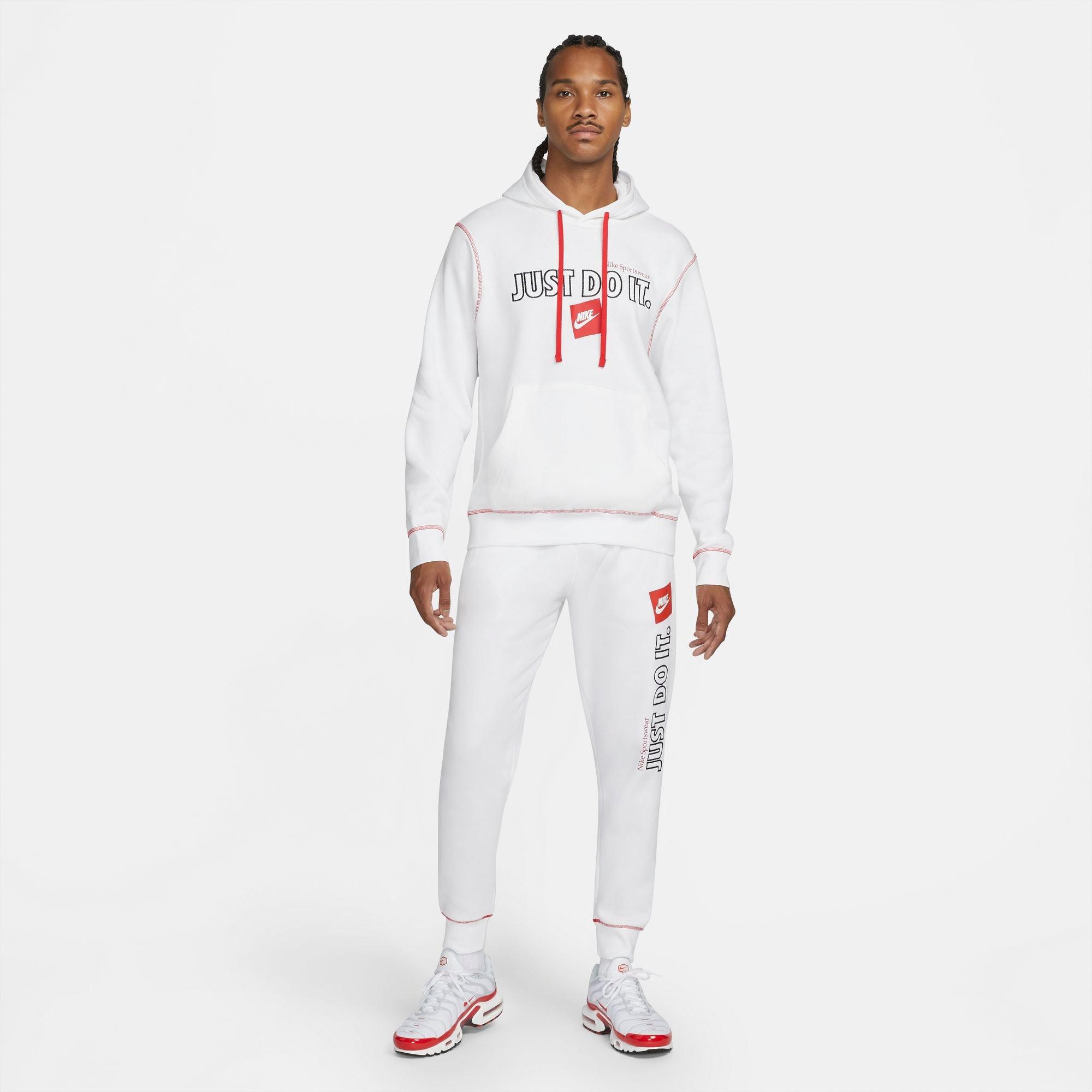 Nike Men's Sportswear JDI Brushed Back Pullover Hoodie - WHITE/RED Thumbnail View 5