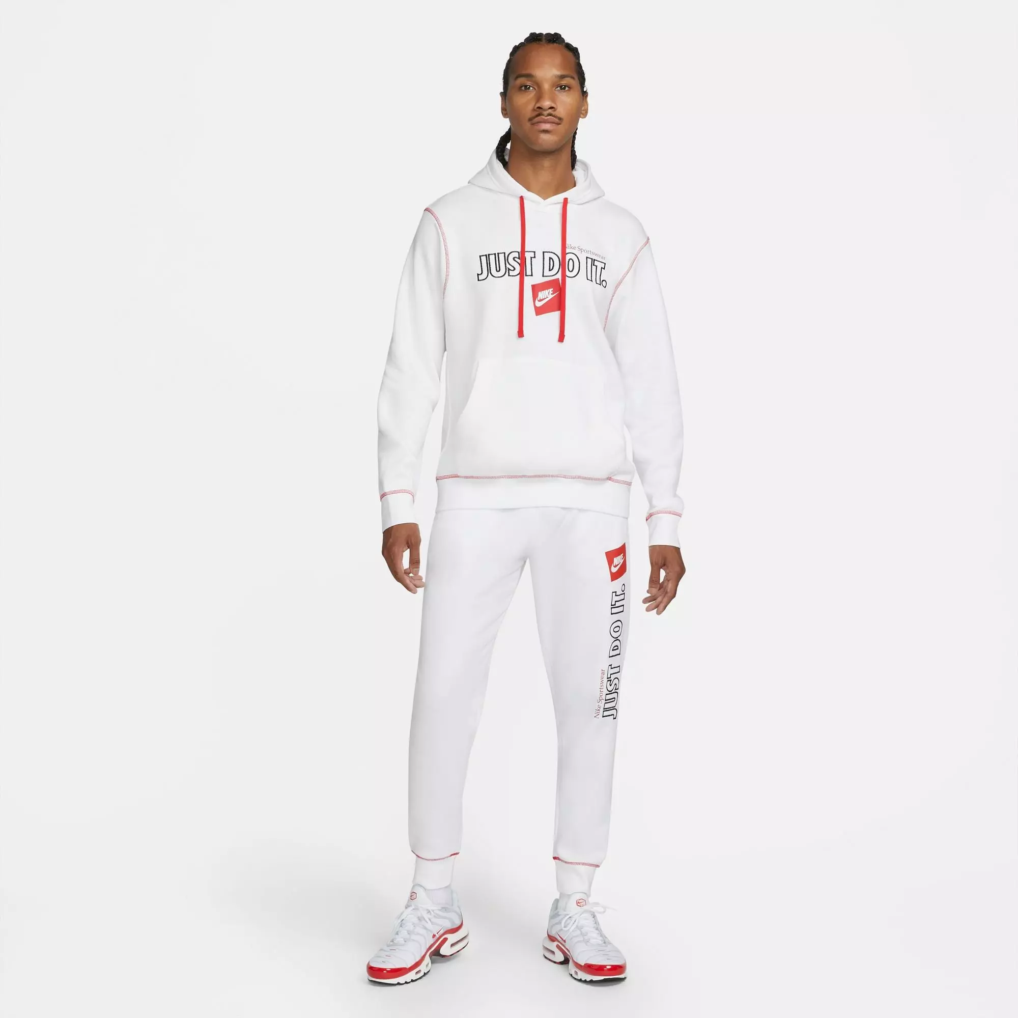 Nike Men's Sportswear JDI Brushed Back Pullover Hoodie - WHITE/RED