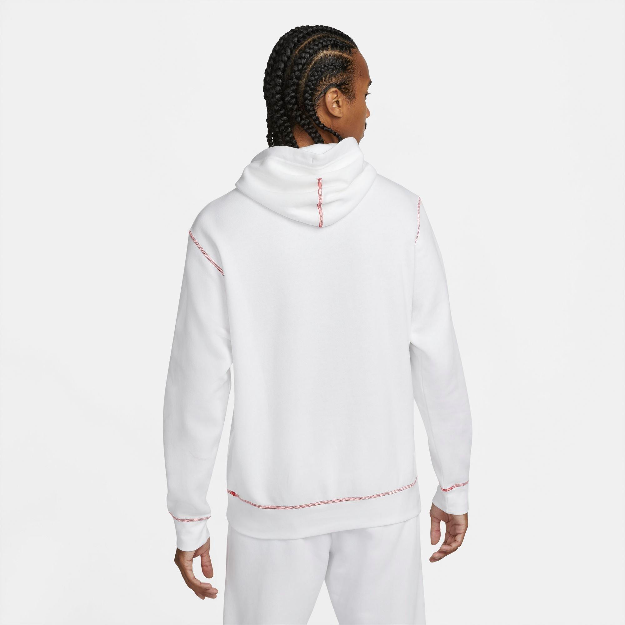 Nike Men's Sportswear JDI Brushed Back Pullover Hoodie - WHITE/RED Thumbnail View 6