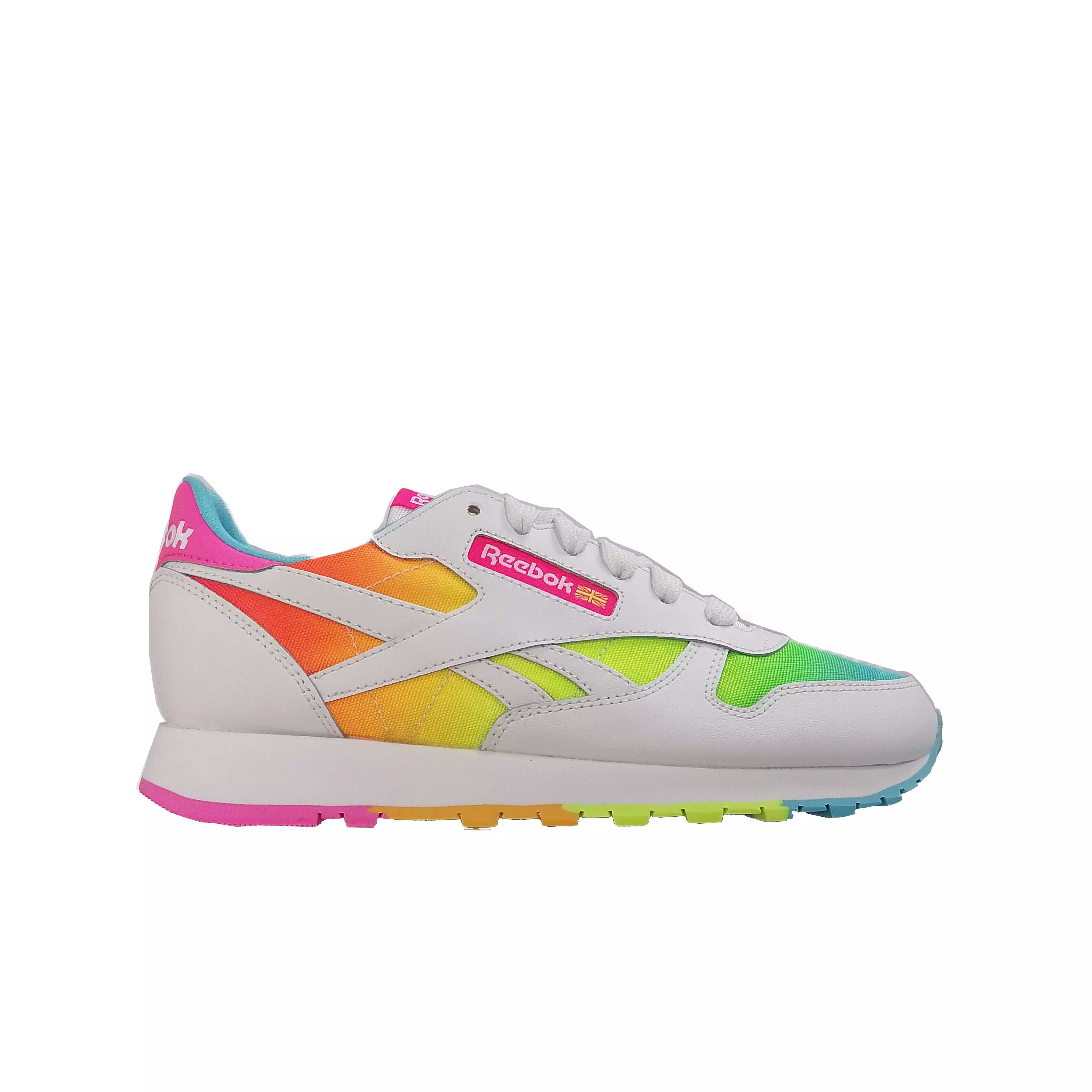 Reebok Classic Leather Neon White/Multi Grade School Girls' Shoe