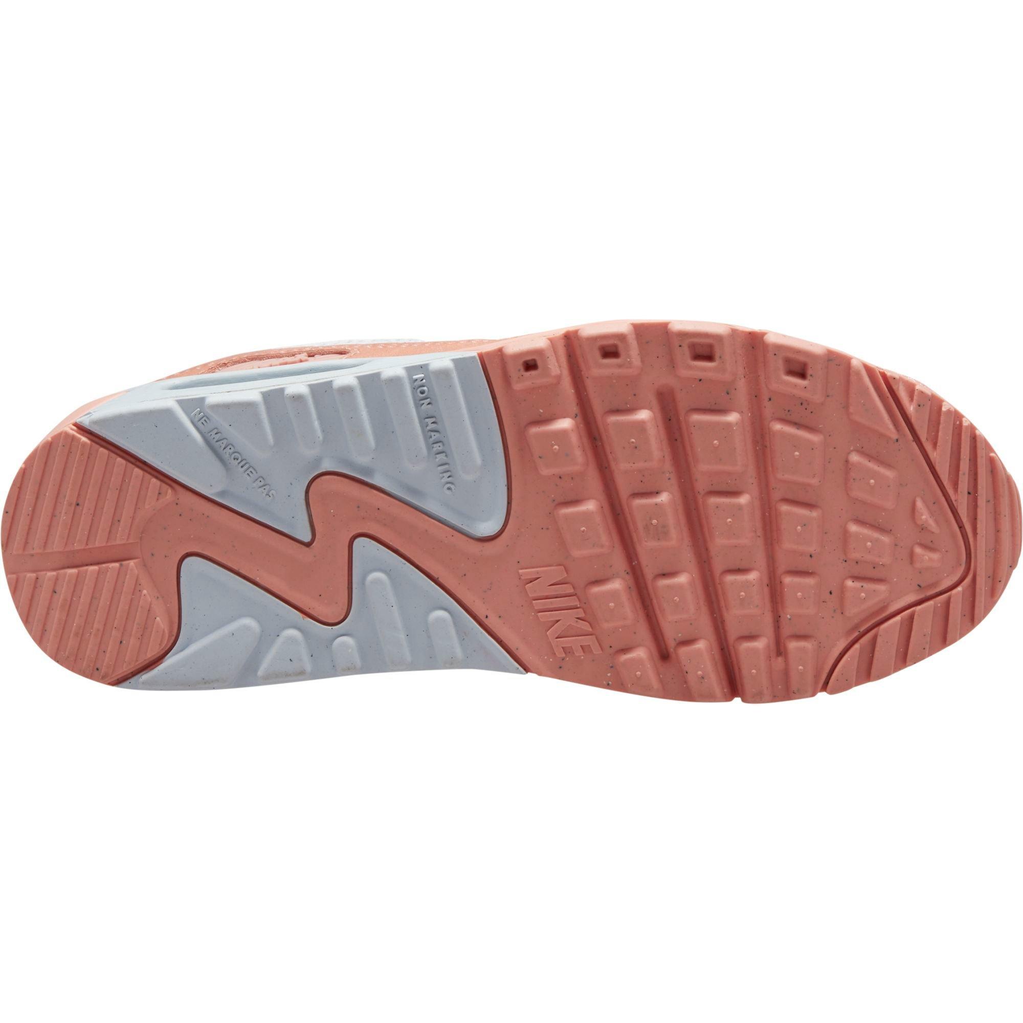 Nike Air Max 90 LTR SE "White/Aura/Lt Madder Root" Grade School Girls' Shoe - WHITE/CORAL Thumbnail View 3