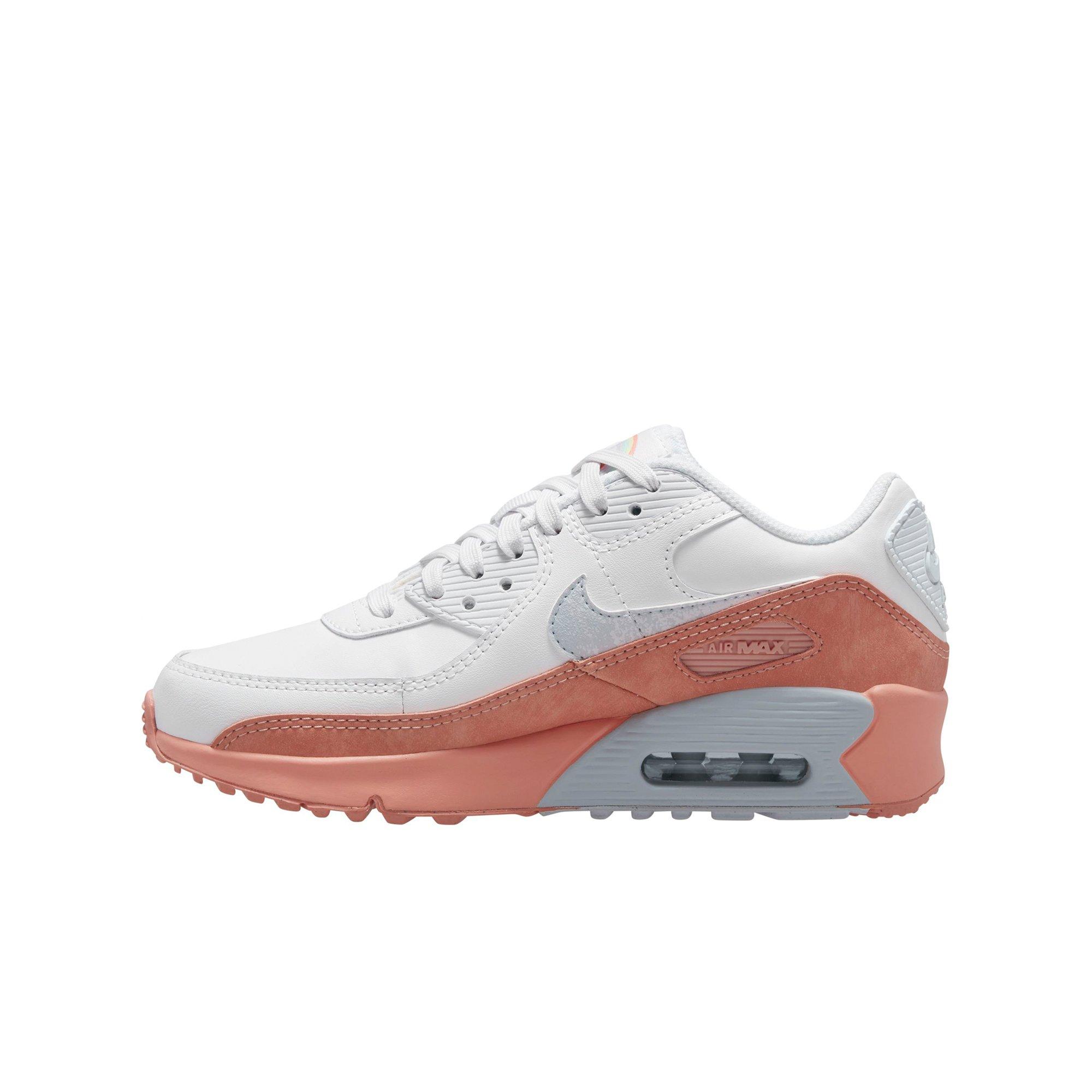 Nike Air Max 90 LTR SE "White/Aura/Lt Madder Root" Grade School Girls' Shoe - WHITE/CORAL Thumbnail View 2