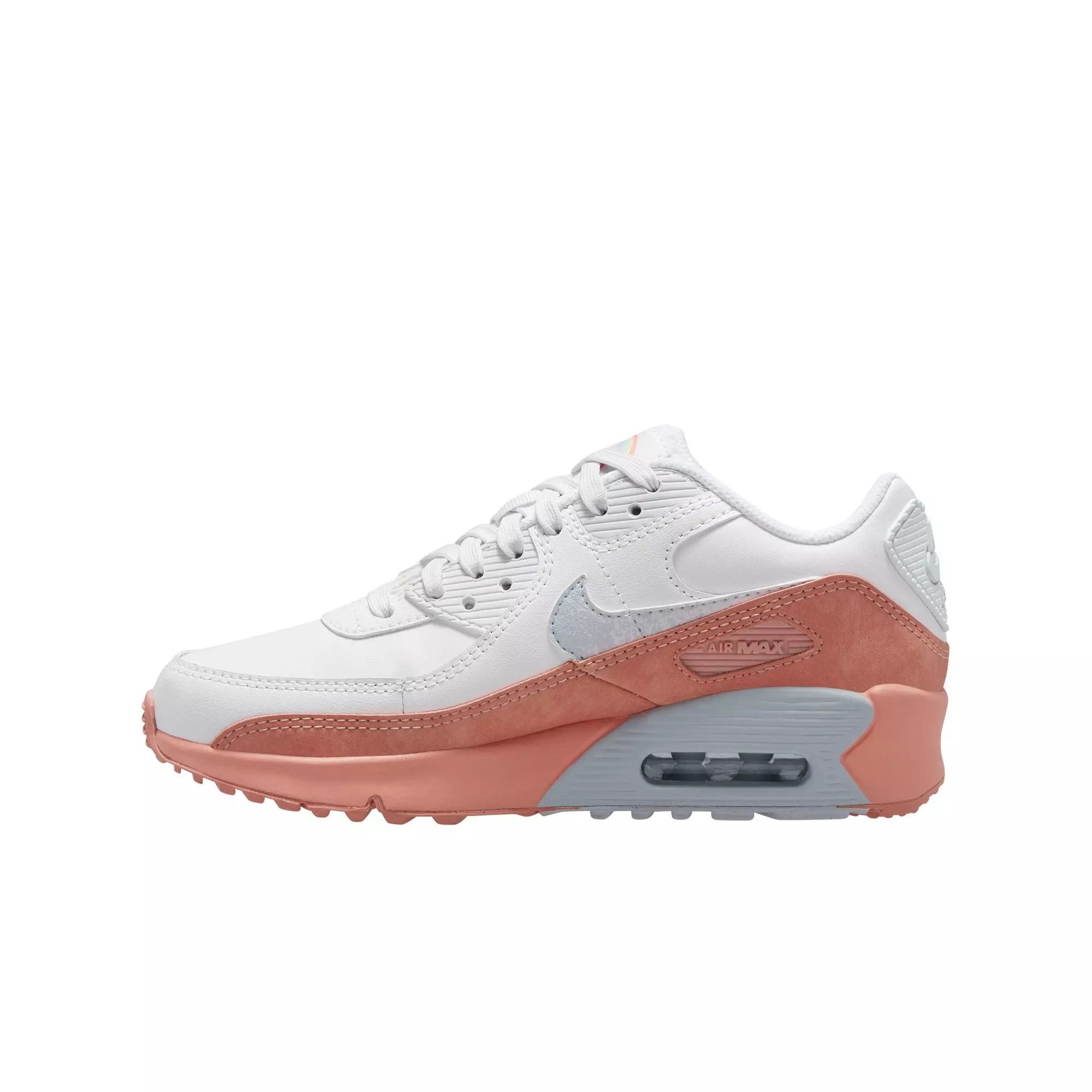 Nike Air Max 90 LTR SE "White/Aura/Lt Madder Root" Grade School Girls' Shoe - WHITE/CORAL