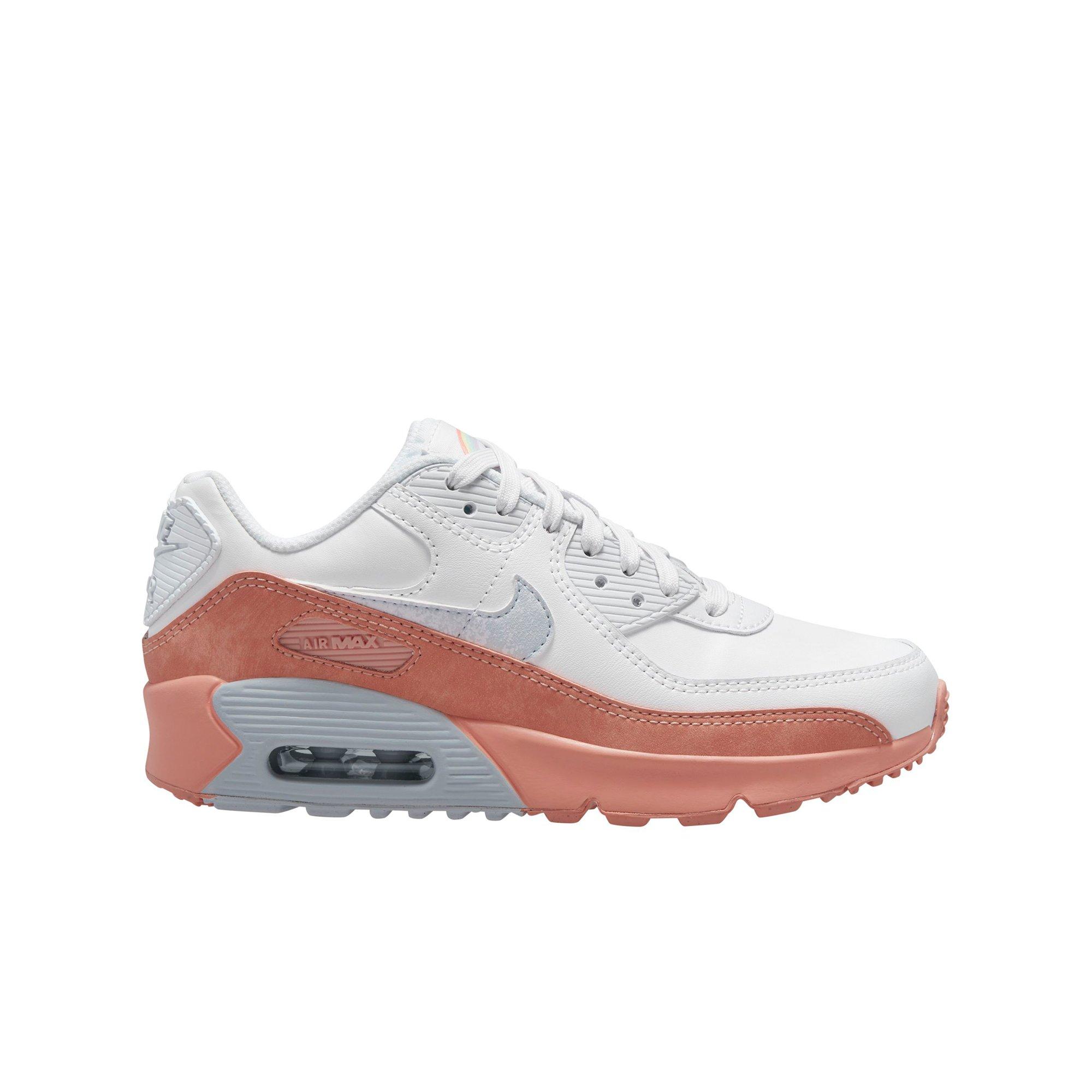 Nike Air Max 90 LTR SE "White/Aura/Lt Madder Root" Grade School Girls' Shoe - WHITE/CORAL Thumbnail View 1