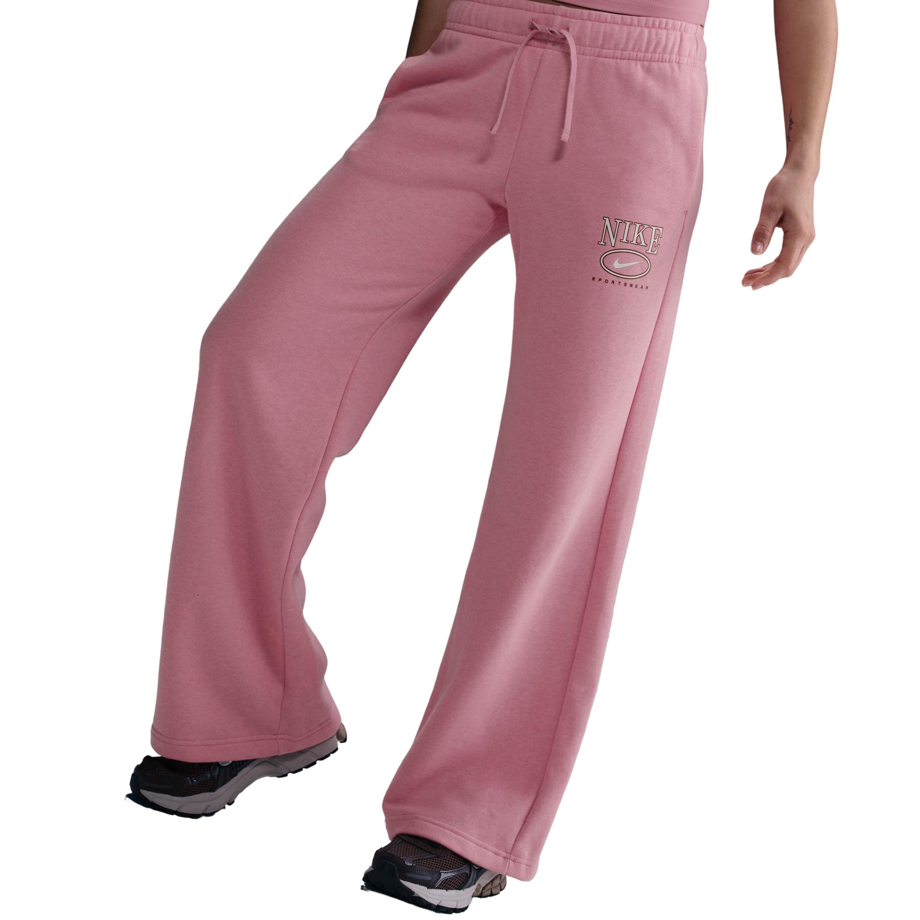 Nike Women's Sportswear Club Fleece Mid-Rise Wide-Leg Graphic Sweatpants - Pink - PINK Thumbnail View 1