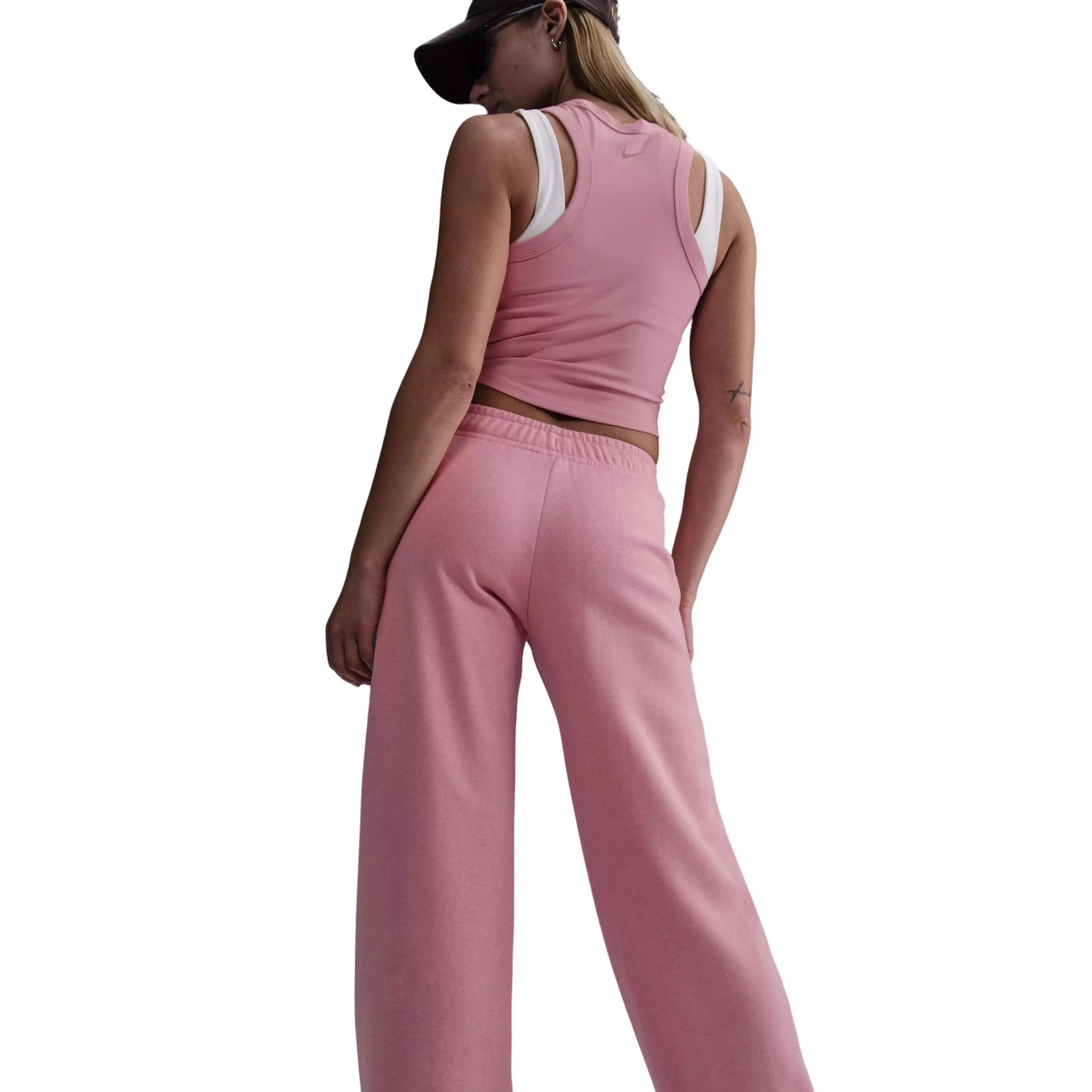 Nike Women's Sportswear Club Fleece Mid-Rise Wide-Leg Graphic Sweatpants - Pink - PINK