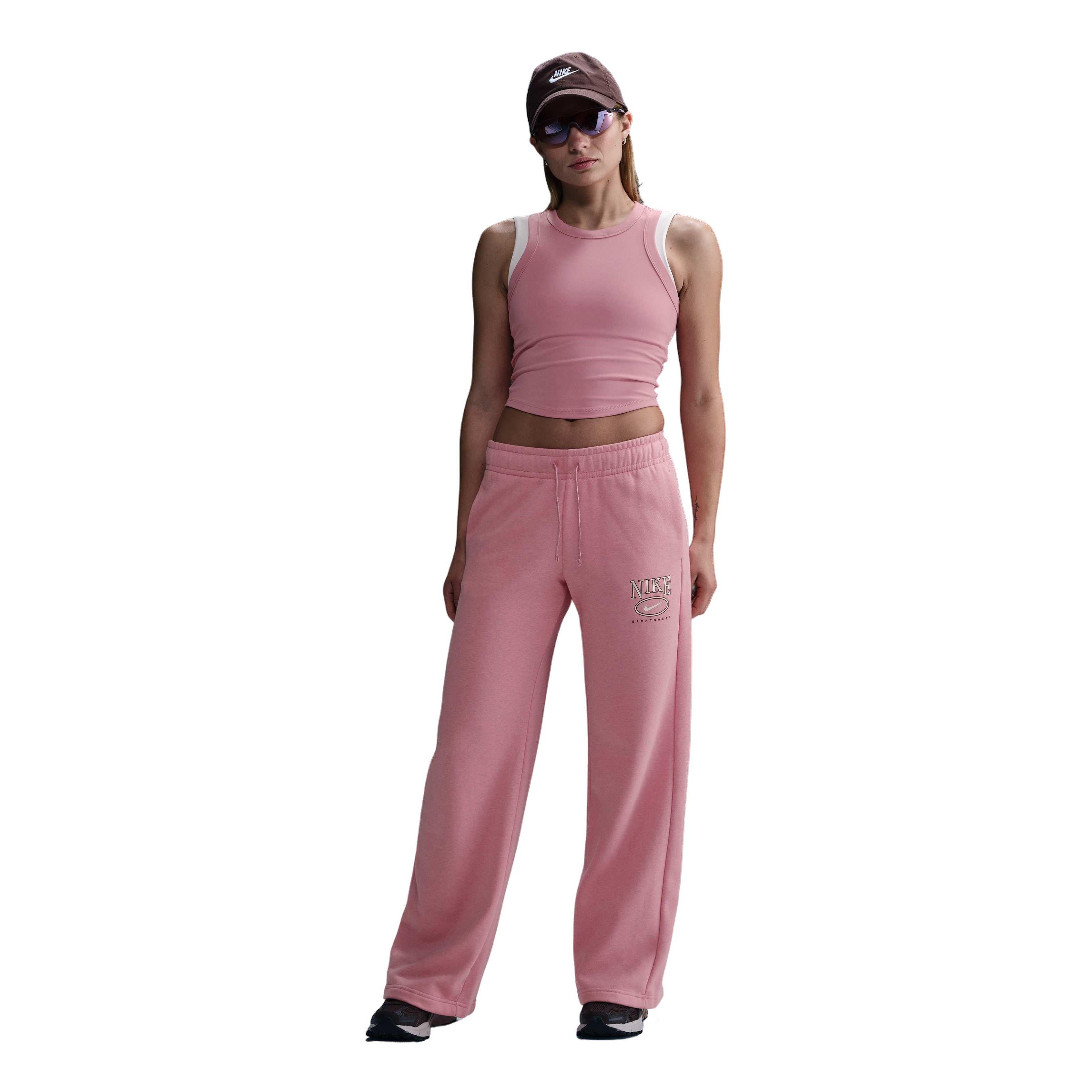 Nike Women's Sportswear Club Fleece Mid-Rise Wide-Leg Graphic Sweatpants - Pink - PINK Thumbnail View 3