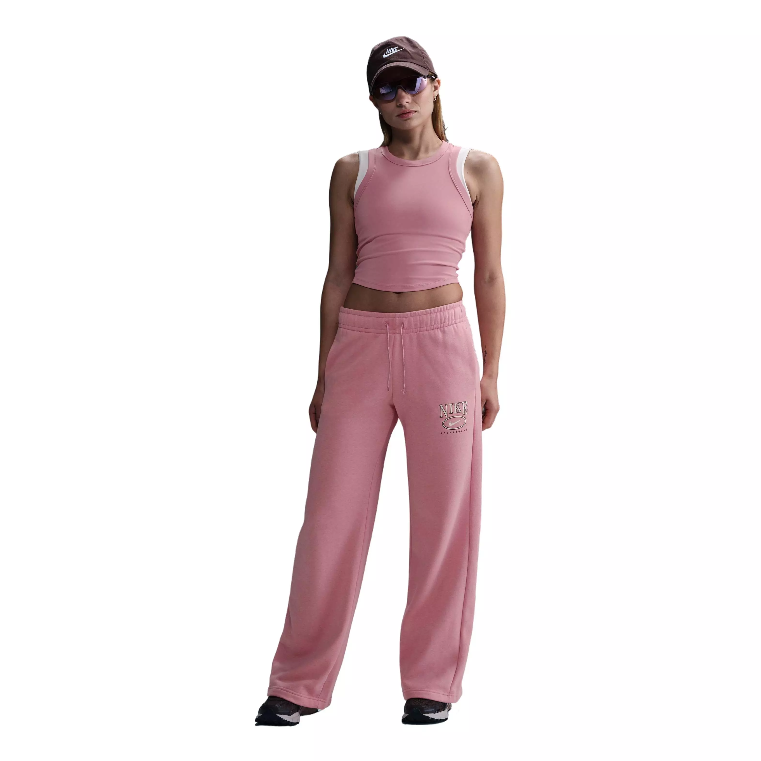 Nike Women's Sportswear Club Fleece Mid-Rise Wide-Leg Graphic Sweatpants - Pink - PINK