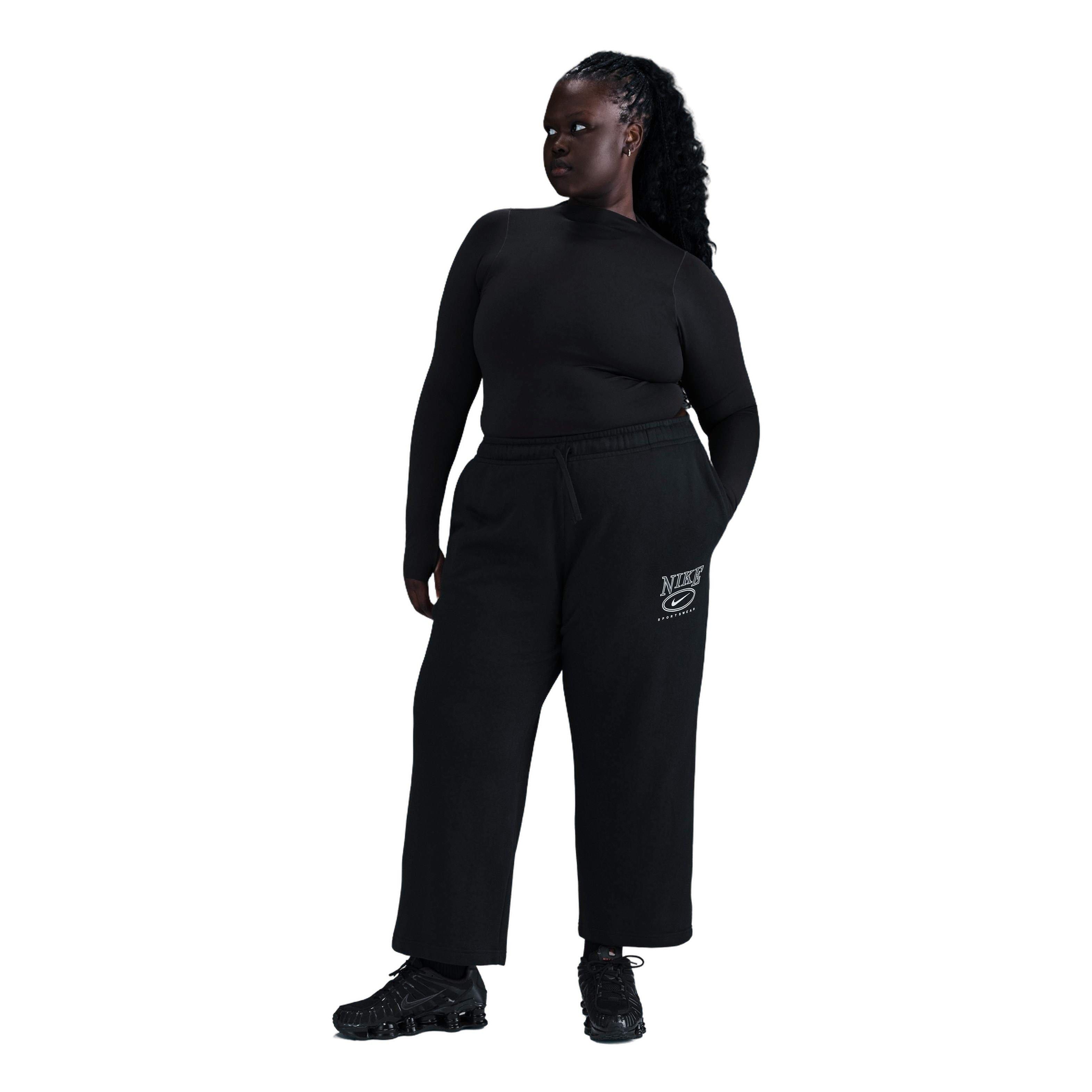 Nike Women's Sportswear Club Fleece Wide-Leg Mid-Rise Graphic Sweatpants - Black - BLACK Thumbnail View 1