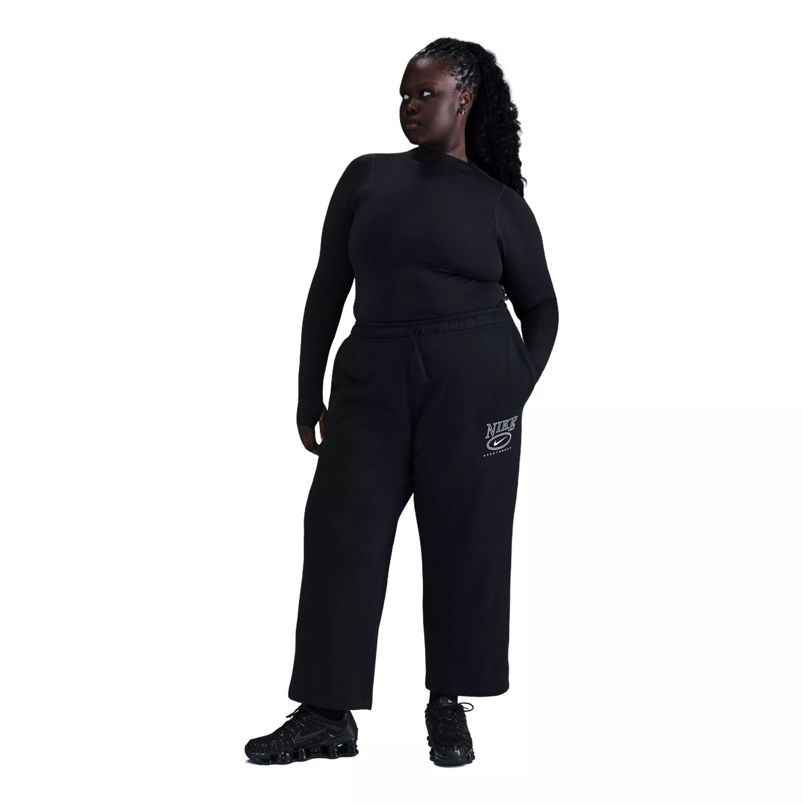 Nike Women's Sportswear Club Fleece Wide-Leg Mid-Rise Graphic Sweatpants - Black - BLACK