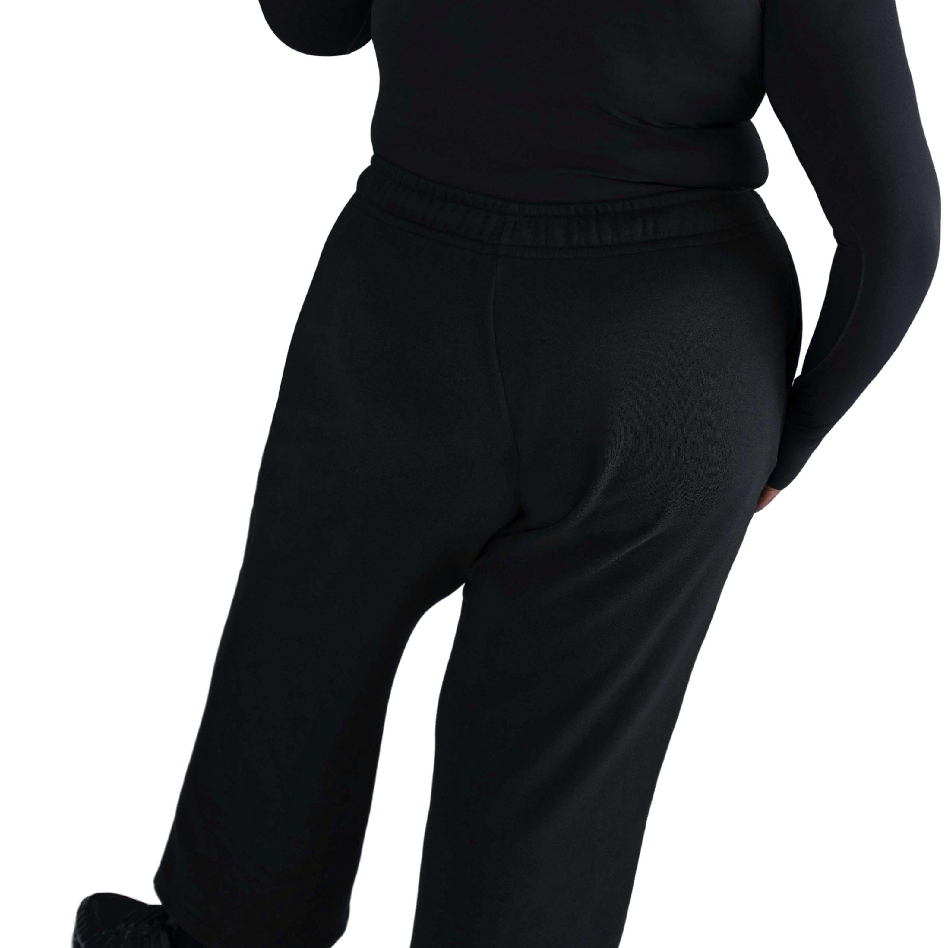 Nike Women's Sportswear Club Fleece Wide-Leg Mid-Rise Graphic Sweatpants - Black - BLACK Thumbnail View 2