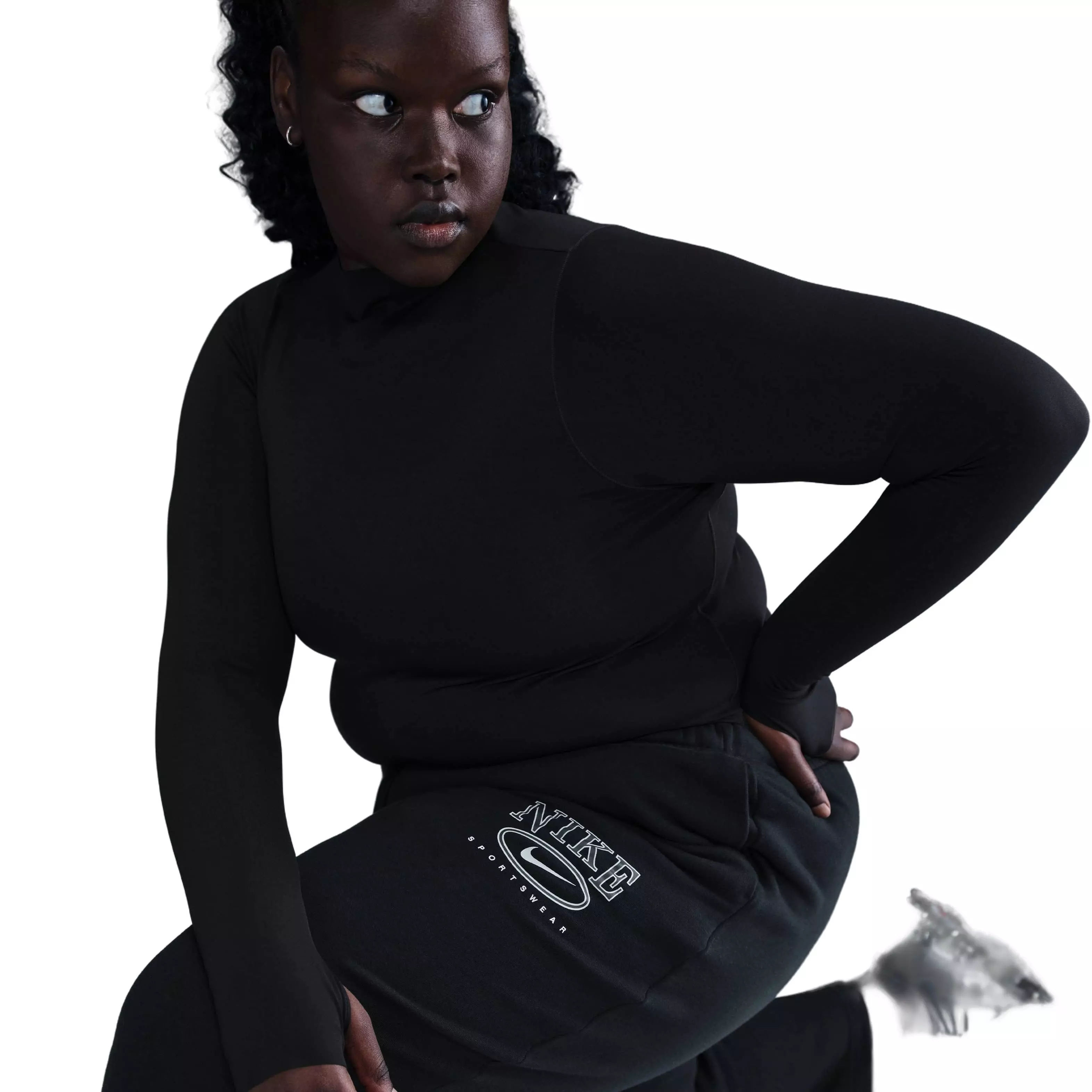 Nike Women's Sportswear Club Fleece Wide-Leg Mid-Rise Graphic Sweatpants - Black - BLACK