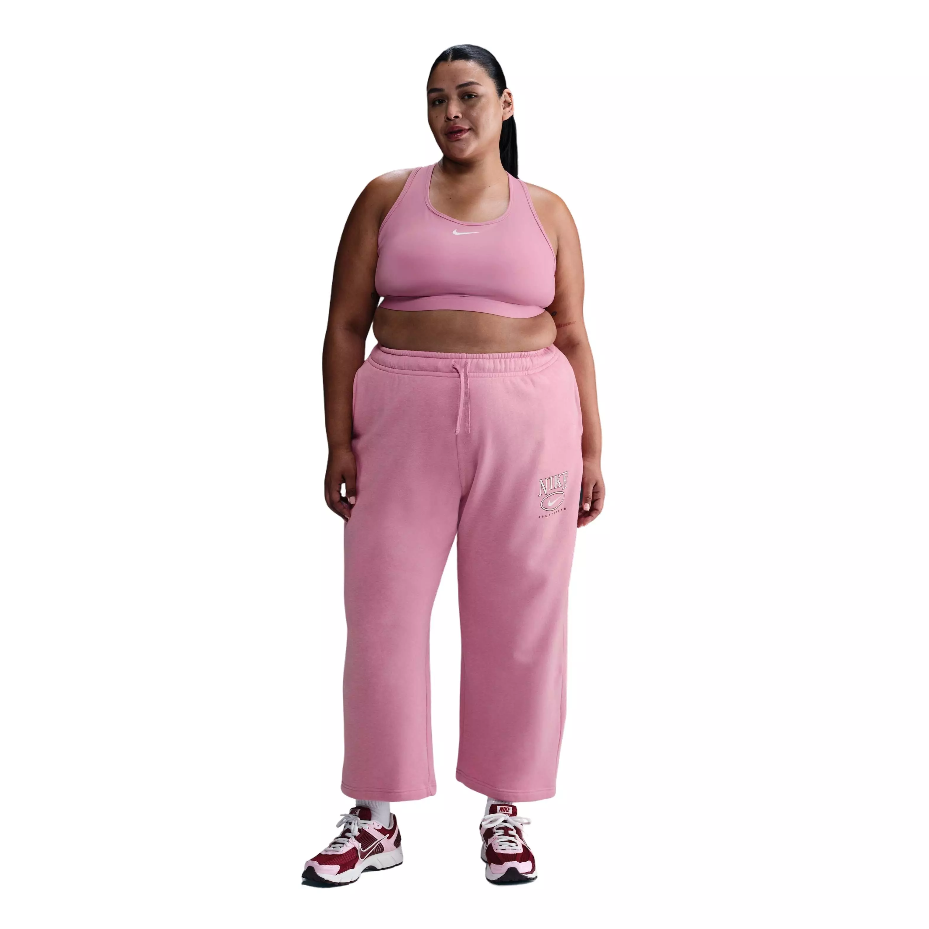 Nike Women's Sportswear Club Fleece Wide-Leg Mid-Rise Graphic Sweatpants -  Pink - PINK