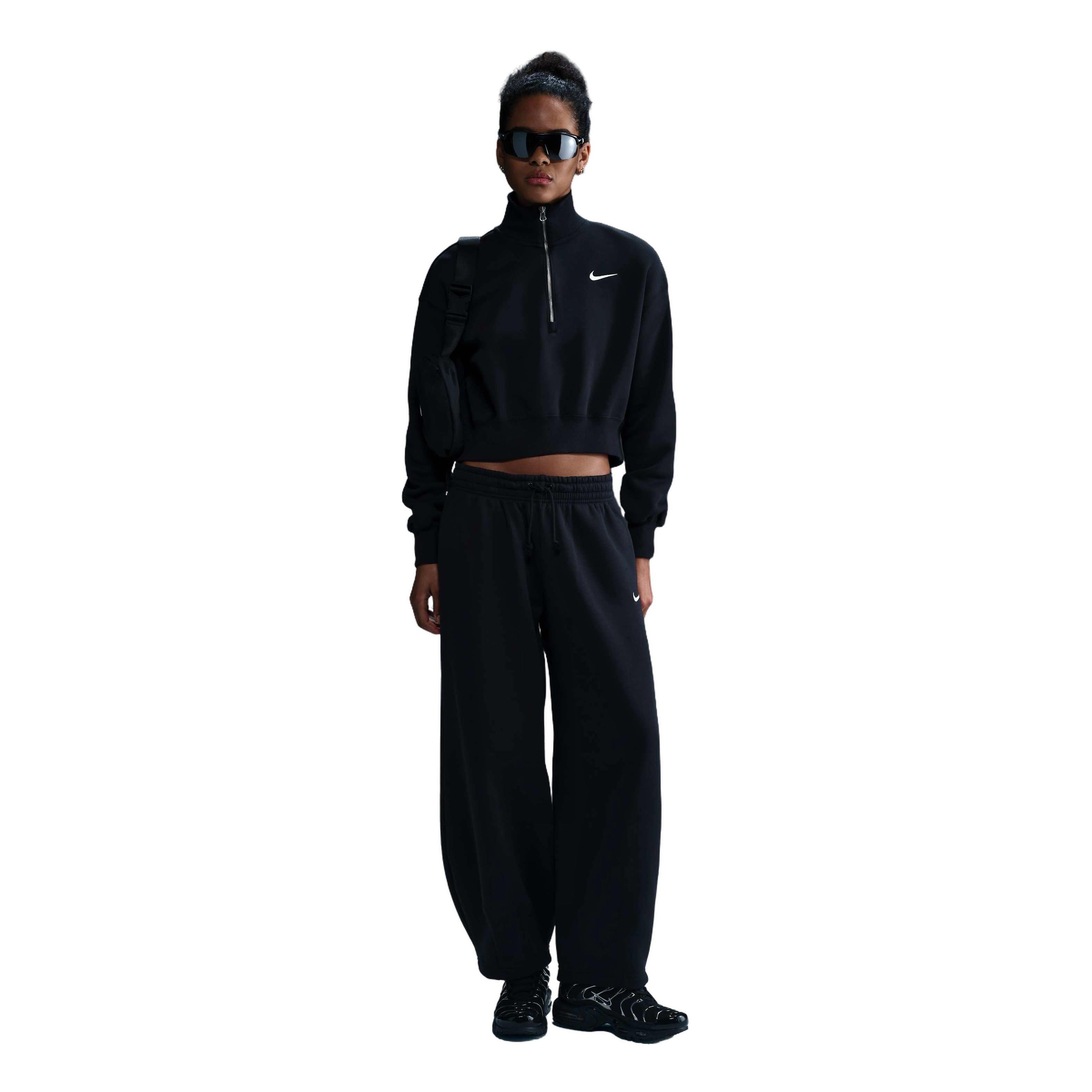 Nike Women's Sportswear Phoenix Fleece Mid-Rise Oversized Tapered Pants - Black - BLACK Thumbnail View 1