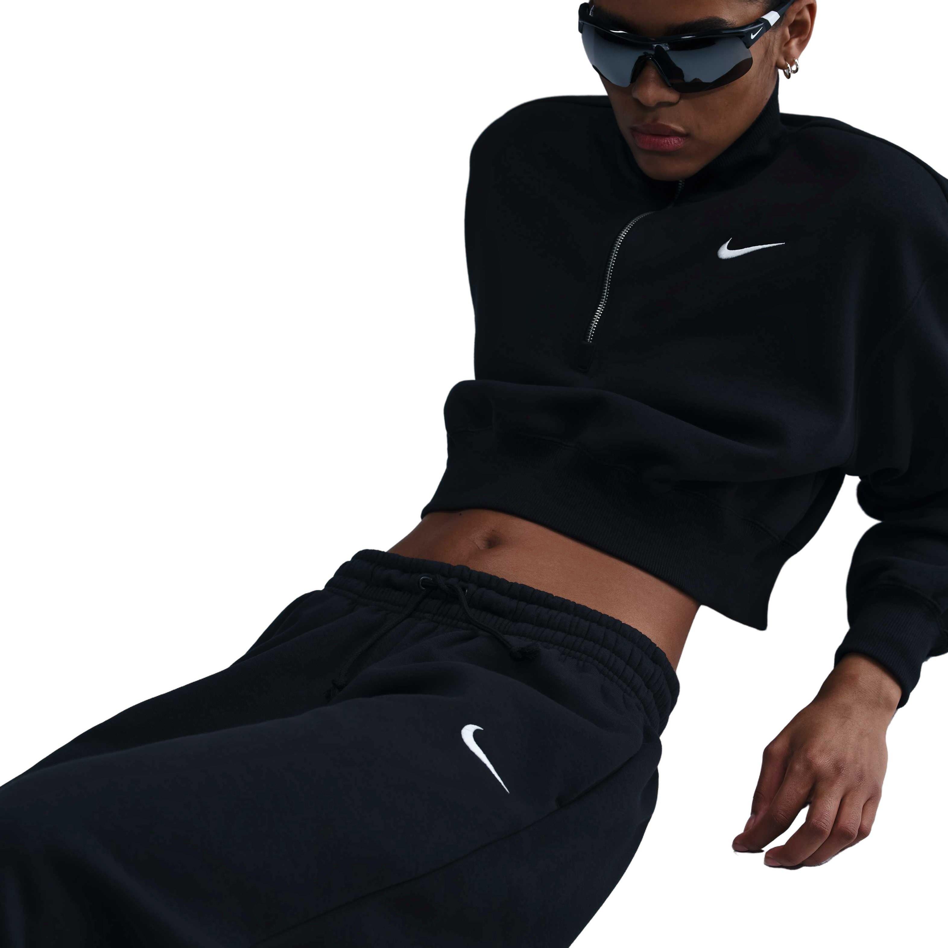 Nike Women's Sportswear Phoenix Fleece Mid-Rise Oversized Tapered Pants - Black - BLACK Thumbnail View 5
