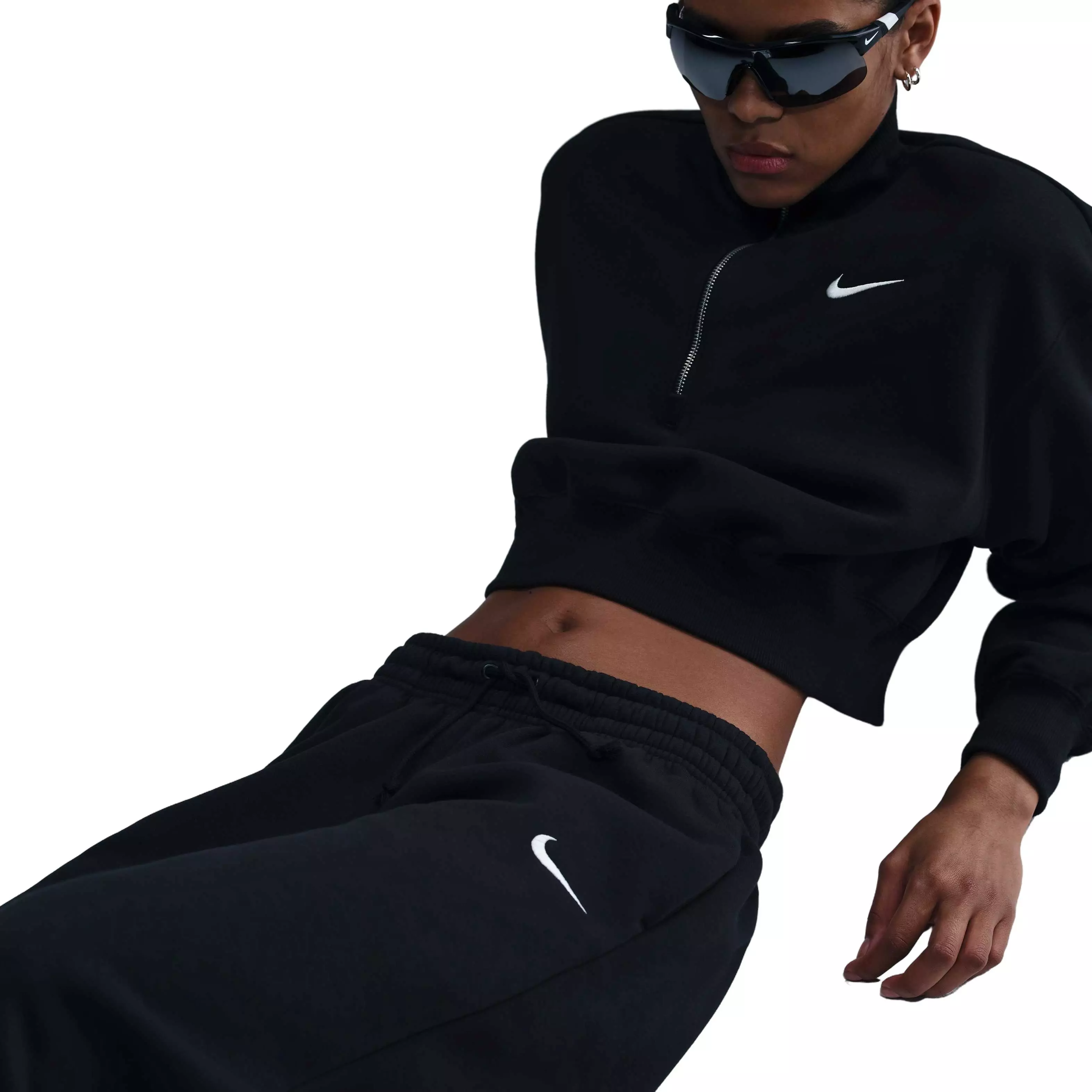 Nike Women's Sportswear Phoenix Fleece Mid-Rise Oversized Tapered Pants - Black - BLACK