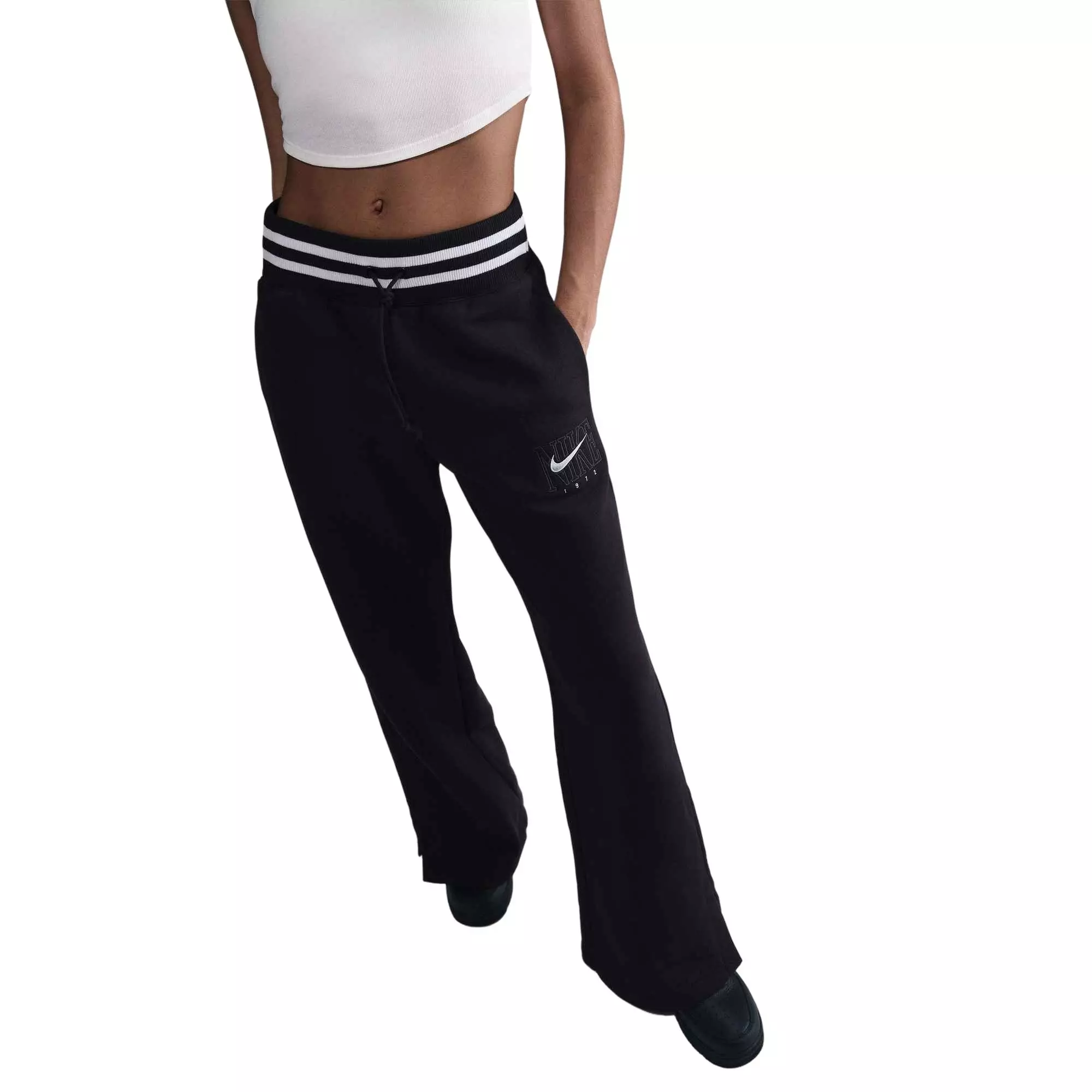Nike Women's Sportswear Phoenix Fleece Oversized Crewneck Sweat Pants-Black - BLACK