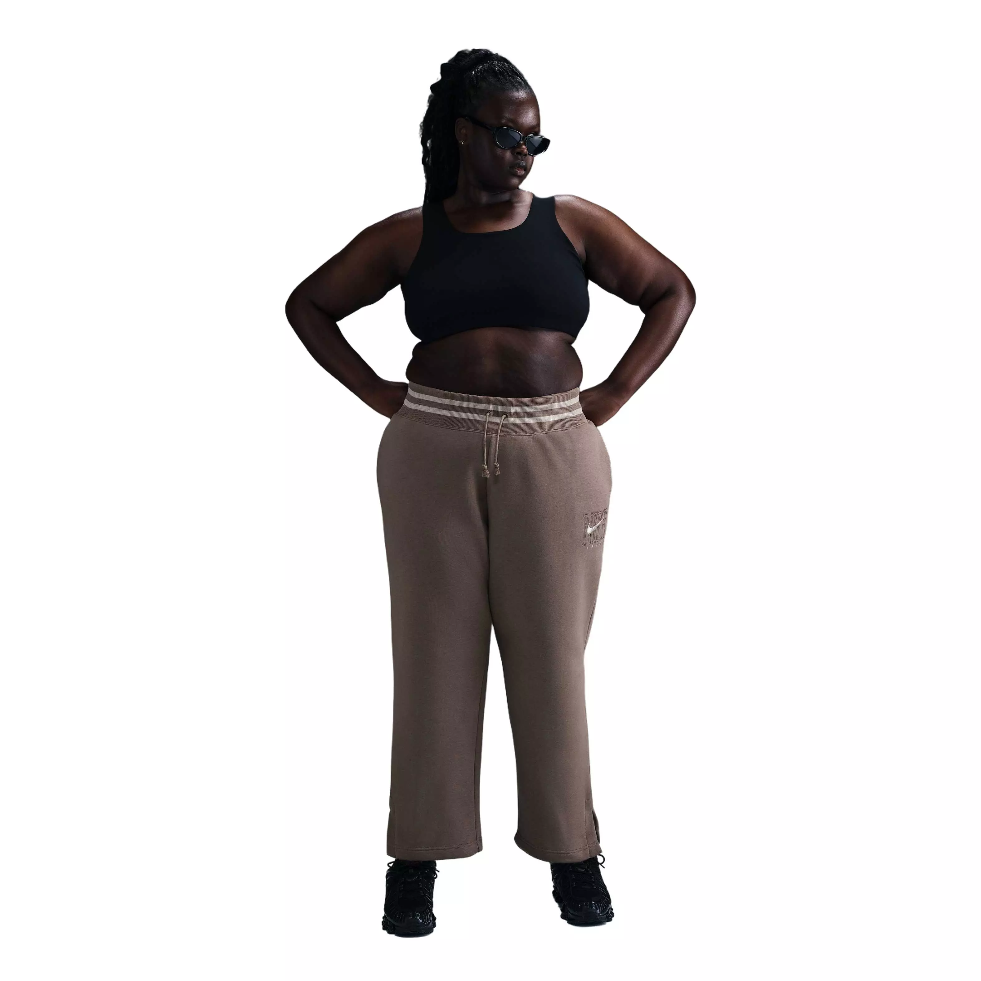 Nike Women's Sportswear Phoenix Oversized Fleece Crewneck Sweat Pants-Brown - BROWN