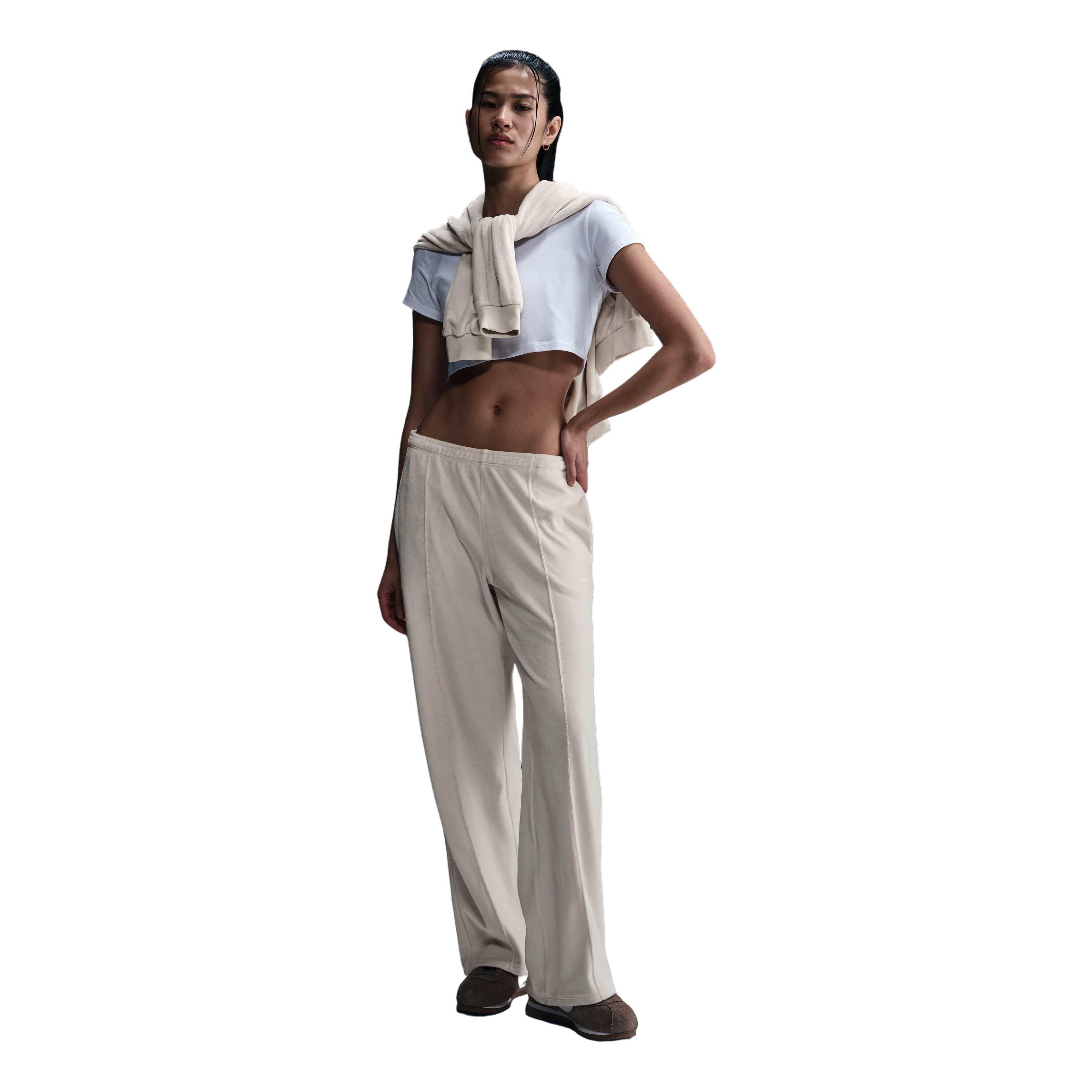 Nike Women's Sportswear Chill Knit Mid-Rise Velour Pants - Light Brown - LIGHT BROWN Thumbnail View 3