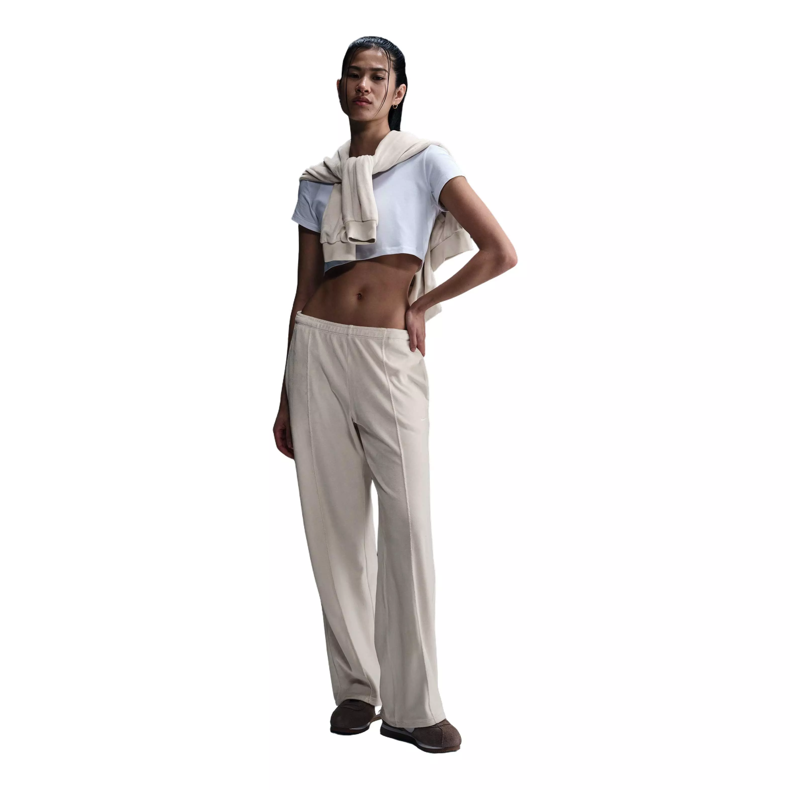 Nike Women's Sportswear Chill Knit Mid-Rise Velour Pants - Light Brown - LIGHT BROWN