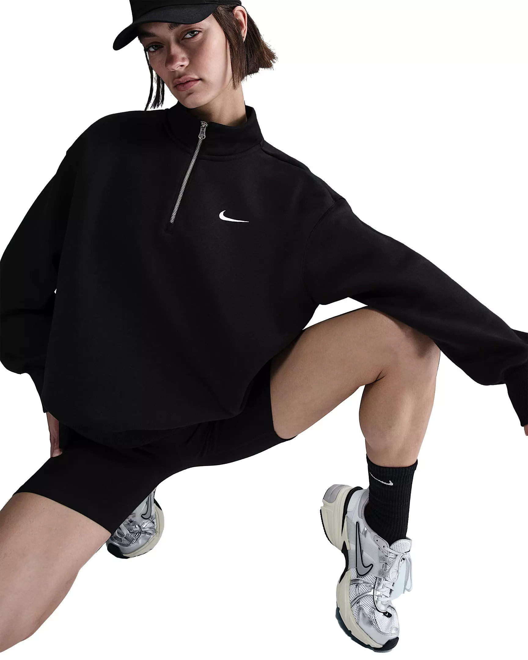 Nike Women's Sportswear Phoenix Fleece Oversized 1/4 Zip Sweatshirt - Black - BLACK